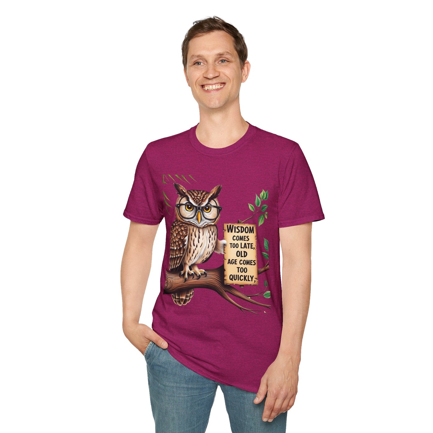 Wisdom Owl Unisex Softstyle T-Shirt - Inspirational Nature Tee
