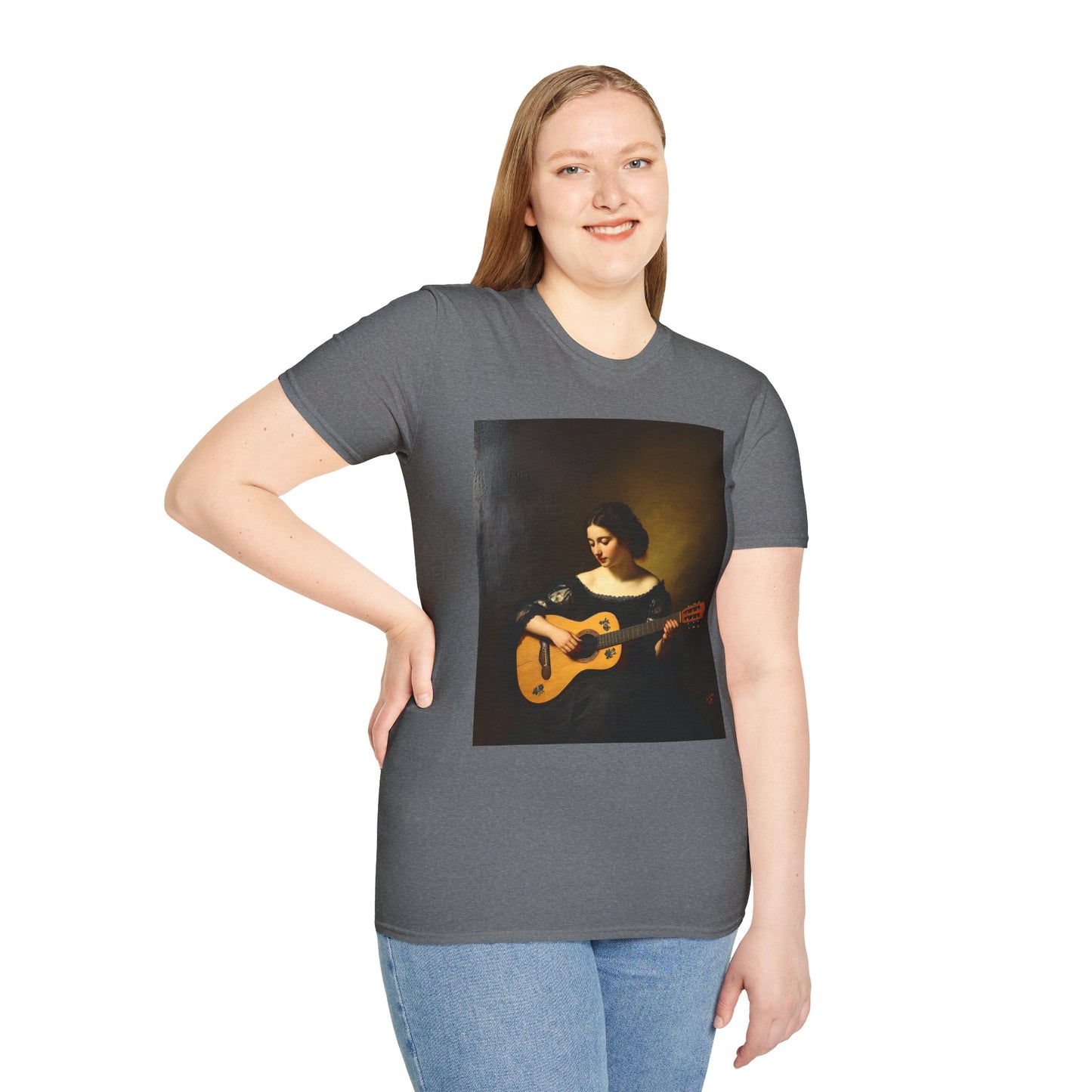 Artistic Guitarist Softstyle T-Shirt - Elegant Vintage Design