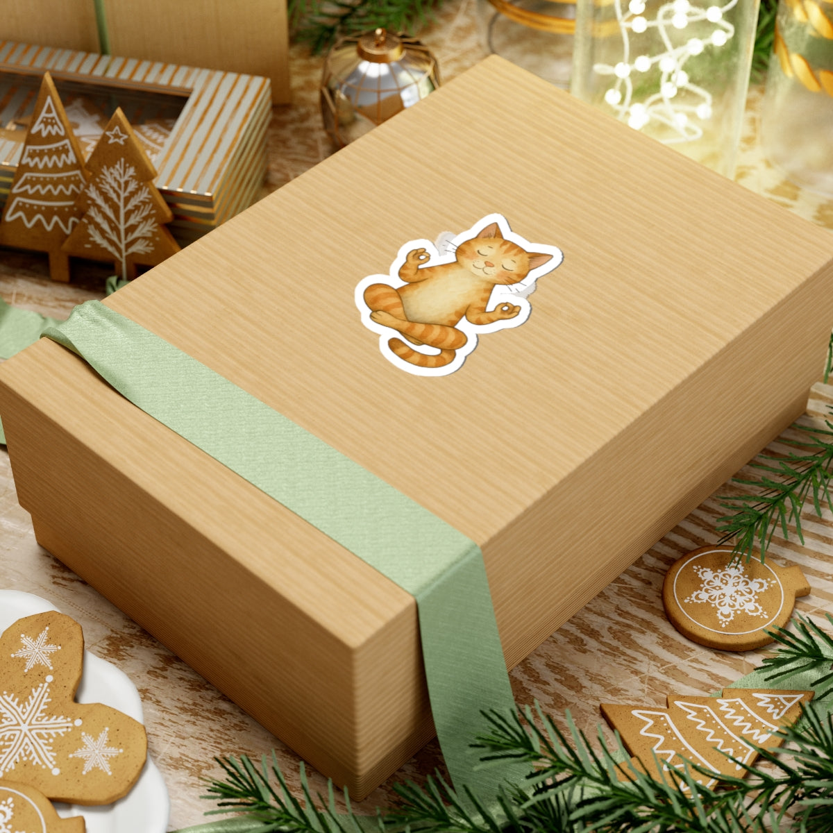 Meditating Cat Kiss-Cut Stickers | Cute Cat Design for Cat Lovers | Perfect for Laptops, Water Bottles, and Gift Wrapping