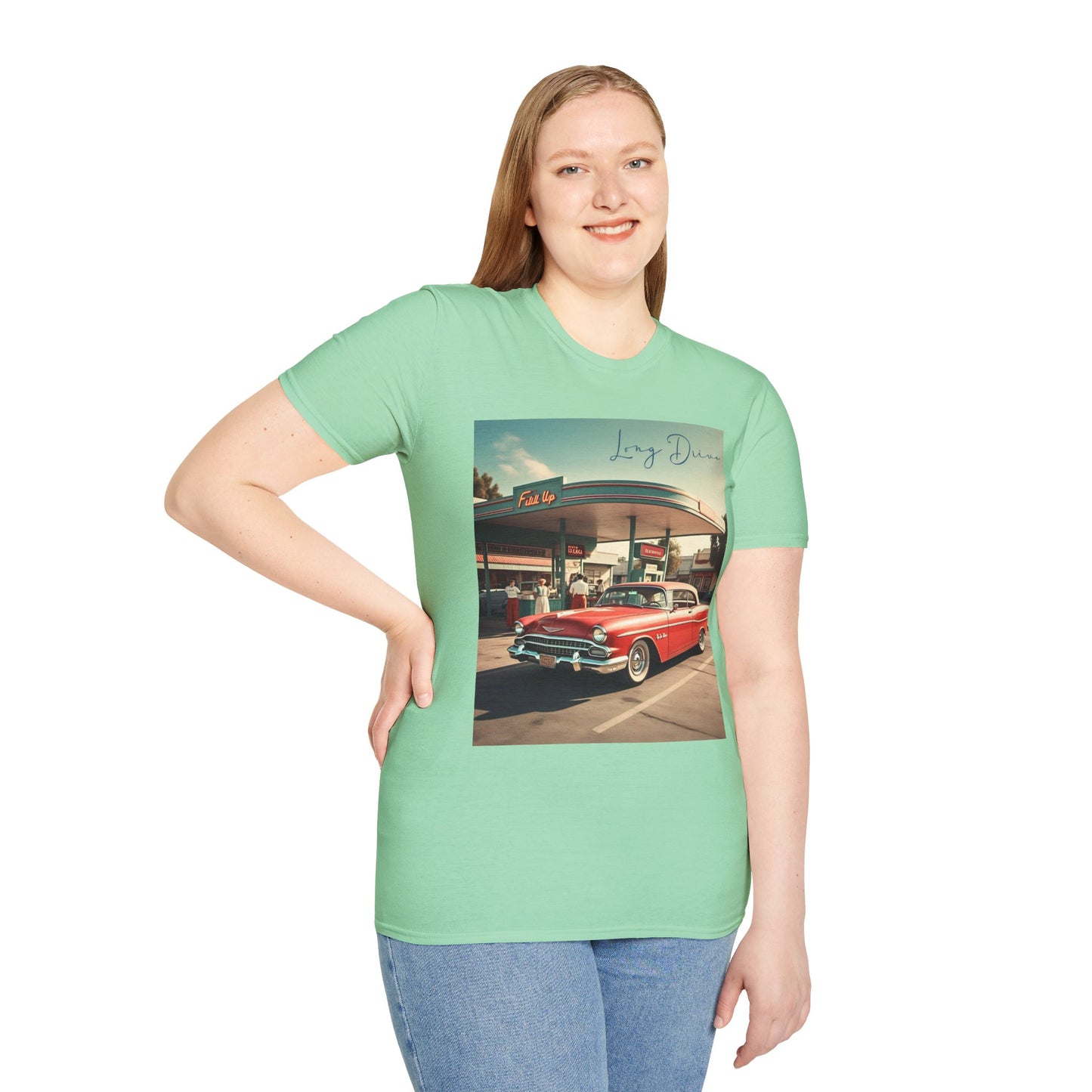 Retro Car Unisex Softstyle T-Shirt - Long Drive Graphic Tee