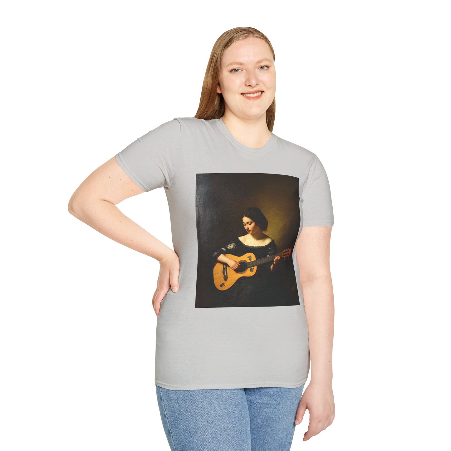 Artistic Guitarist Softstyle T-Shirt - Elegant Vintage Design