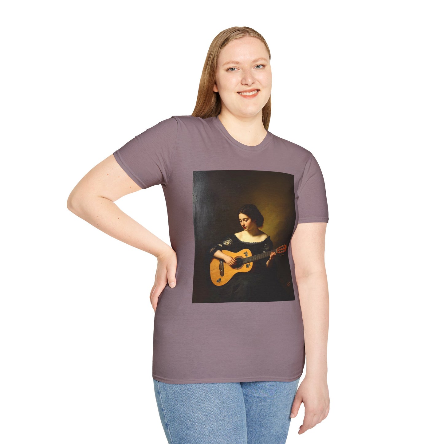 Artistic Guitarist Softstyle T-Shirt - Elegant Vintage Design
