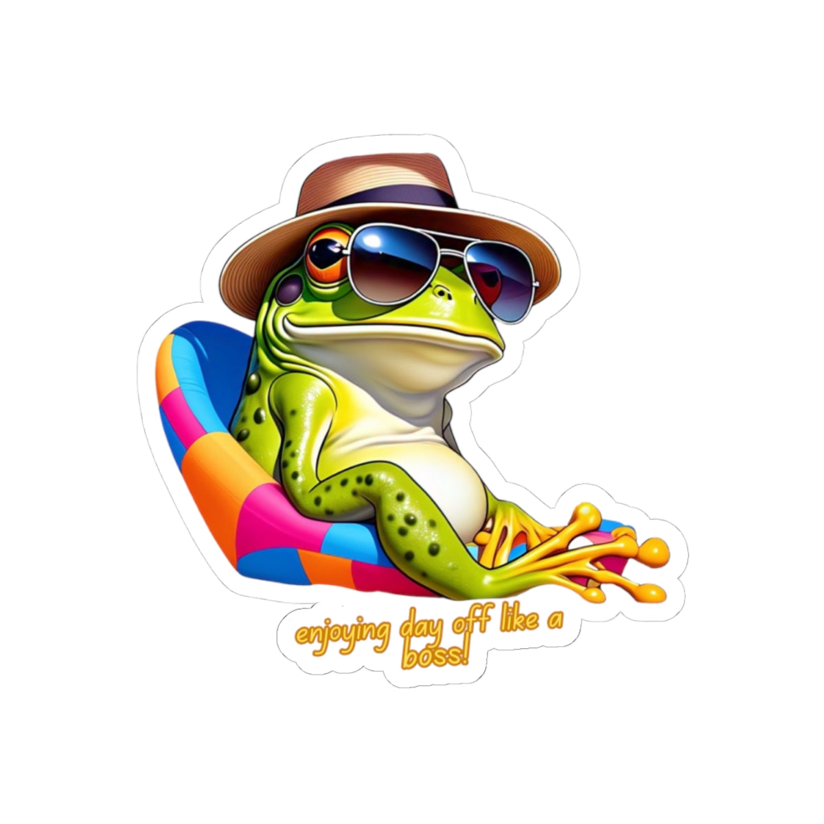 Sun-Soaked Frog Kiss-Cut Stickers - "Enjoying Day Off Like a Boss"