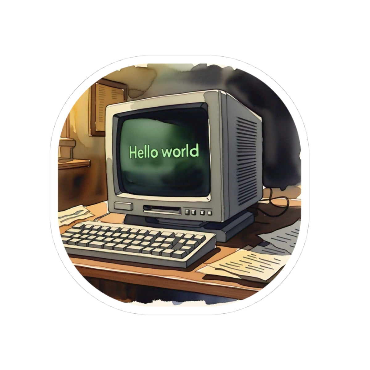 Retro Computer 'Hello World' Kiss-Cut Stickers - Geeky Laptop Decals