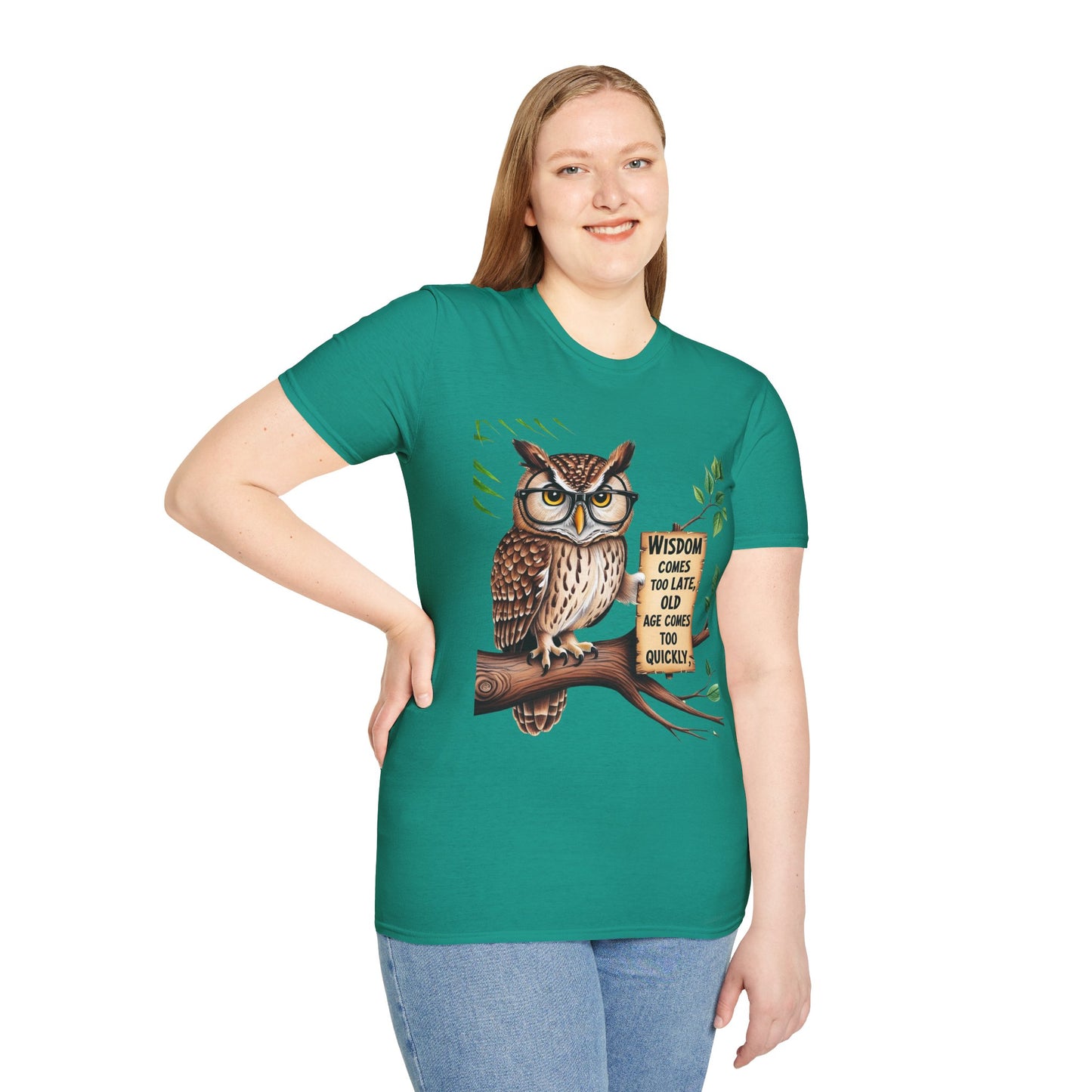 Wisdom Owl Unisex Softstyle T-Shirt - Inspirational Nature Tee