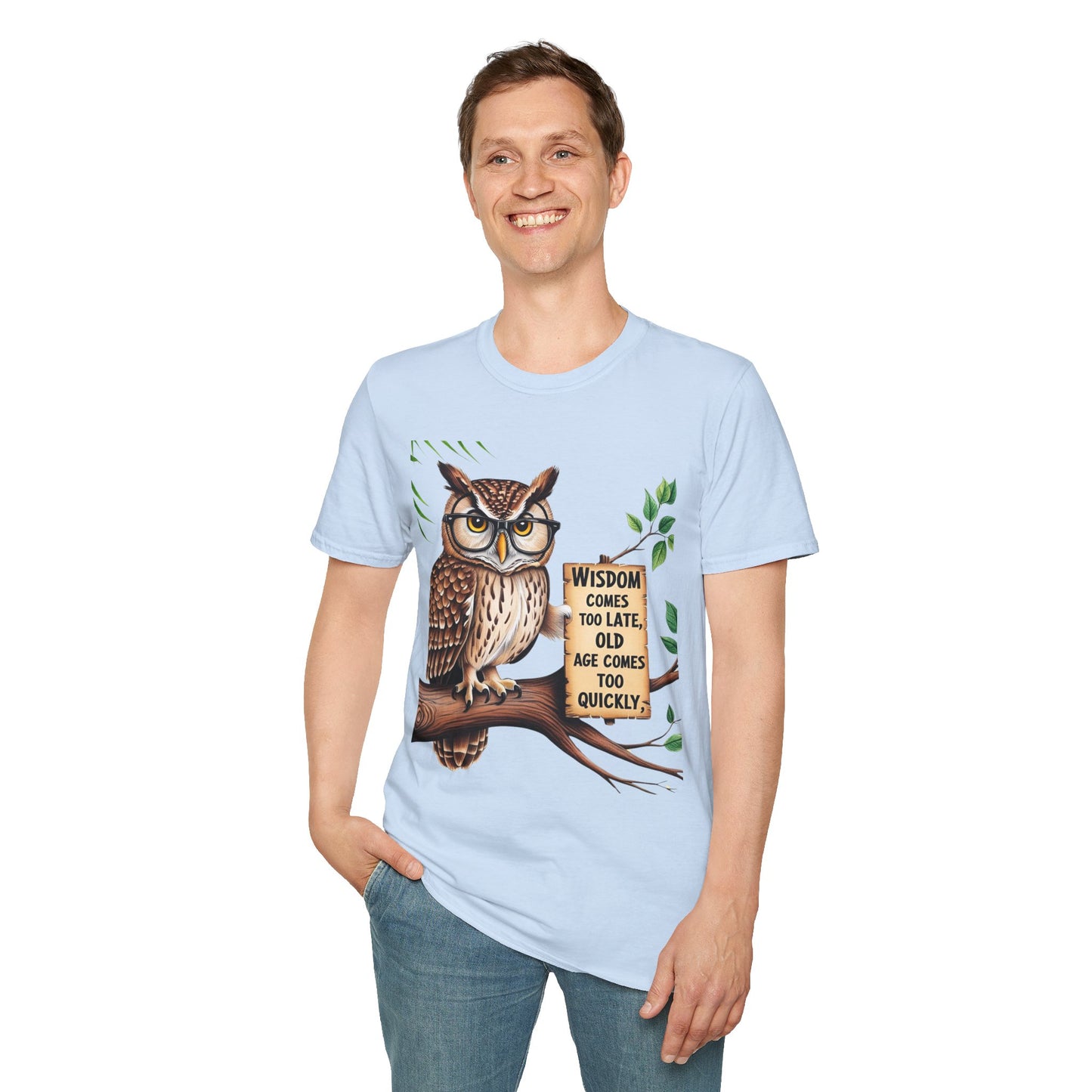 Wisdom Owl Unisex Softstyle T-Shirt - Inspirational Nature Tee