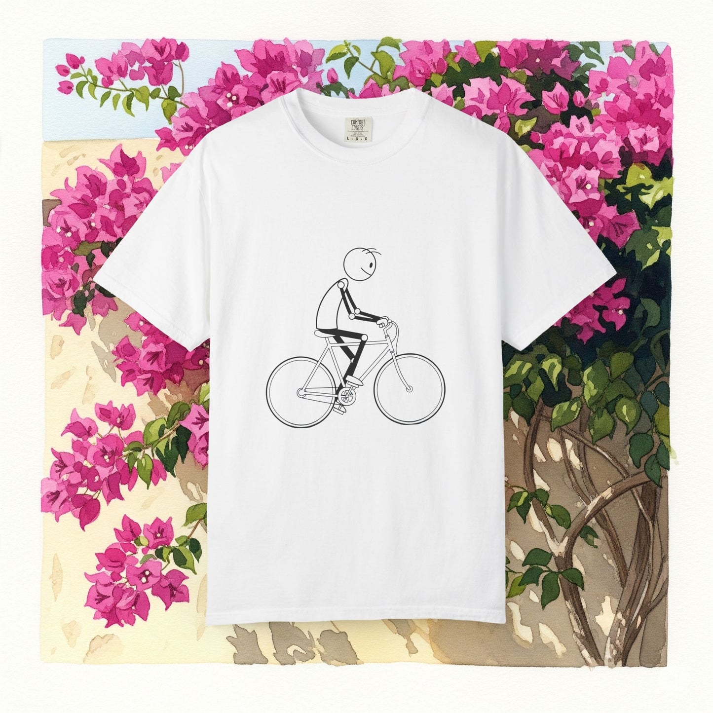 Unisex Bicycle Art Tee, Garment-Dyed T-Shirt for Cyclists, Casual Summer Wear, Gift for Bike Lovers, Eco-Friendly Fashion