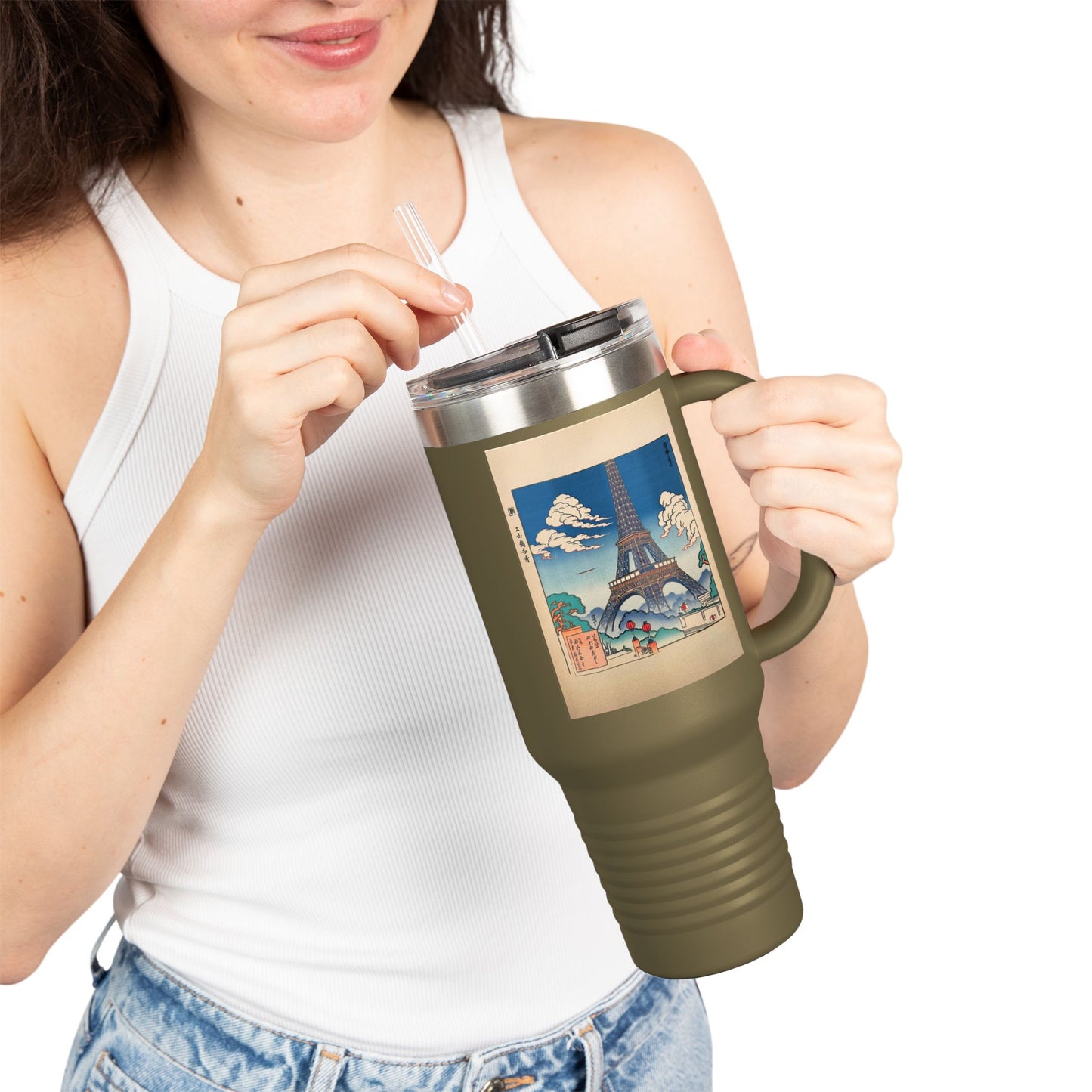 Vintage-Inspired Insulated Travel Mug - 40oz with Iconic Landmarks