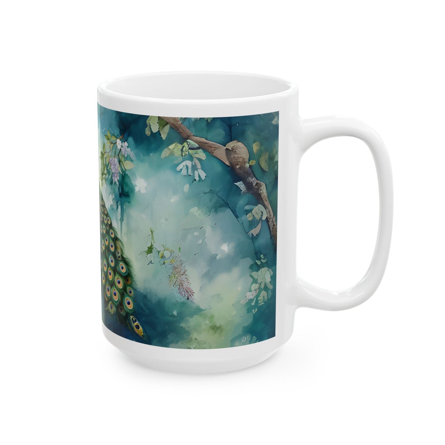 Vibrant Peacock Ceramic Mug - 11oz & 15oz