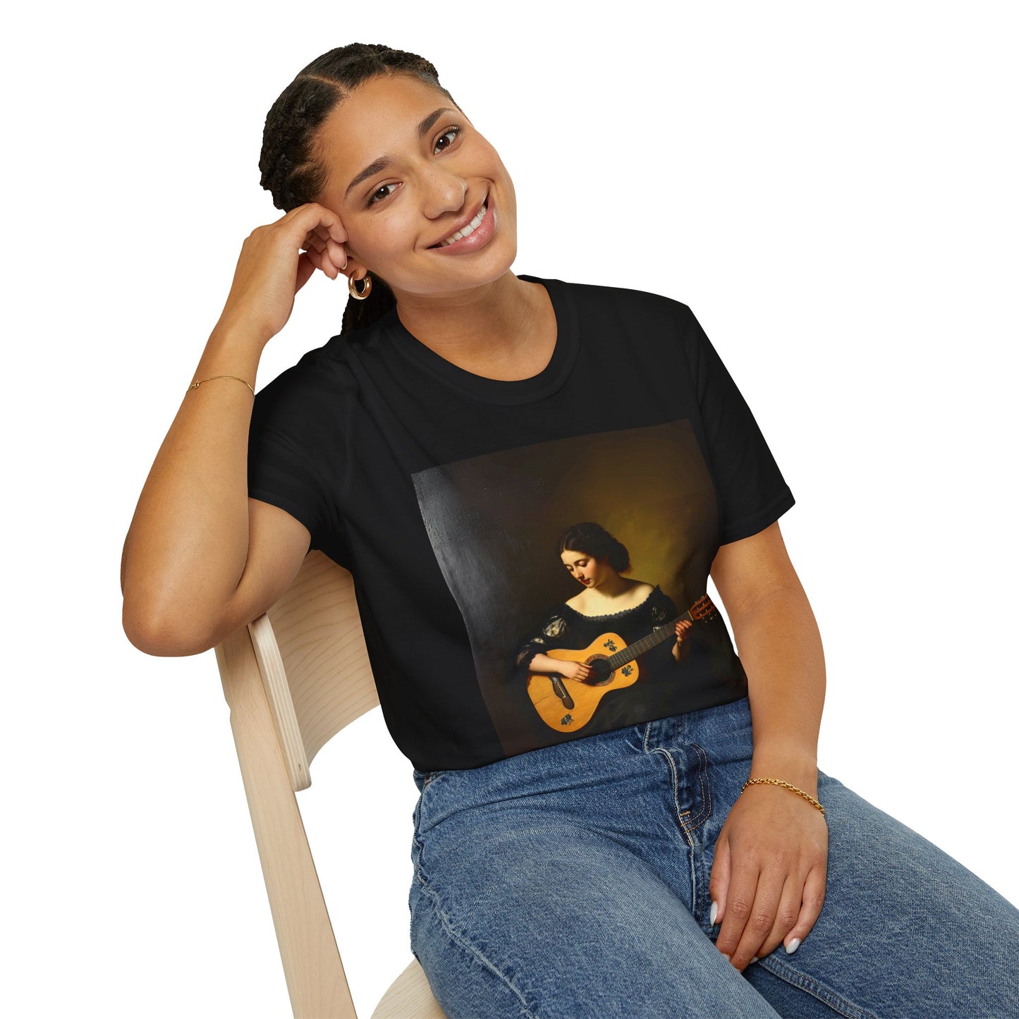 Artistic Guitarist Softstyle T-Shirt - Elegant Vintage Design