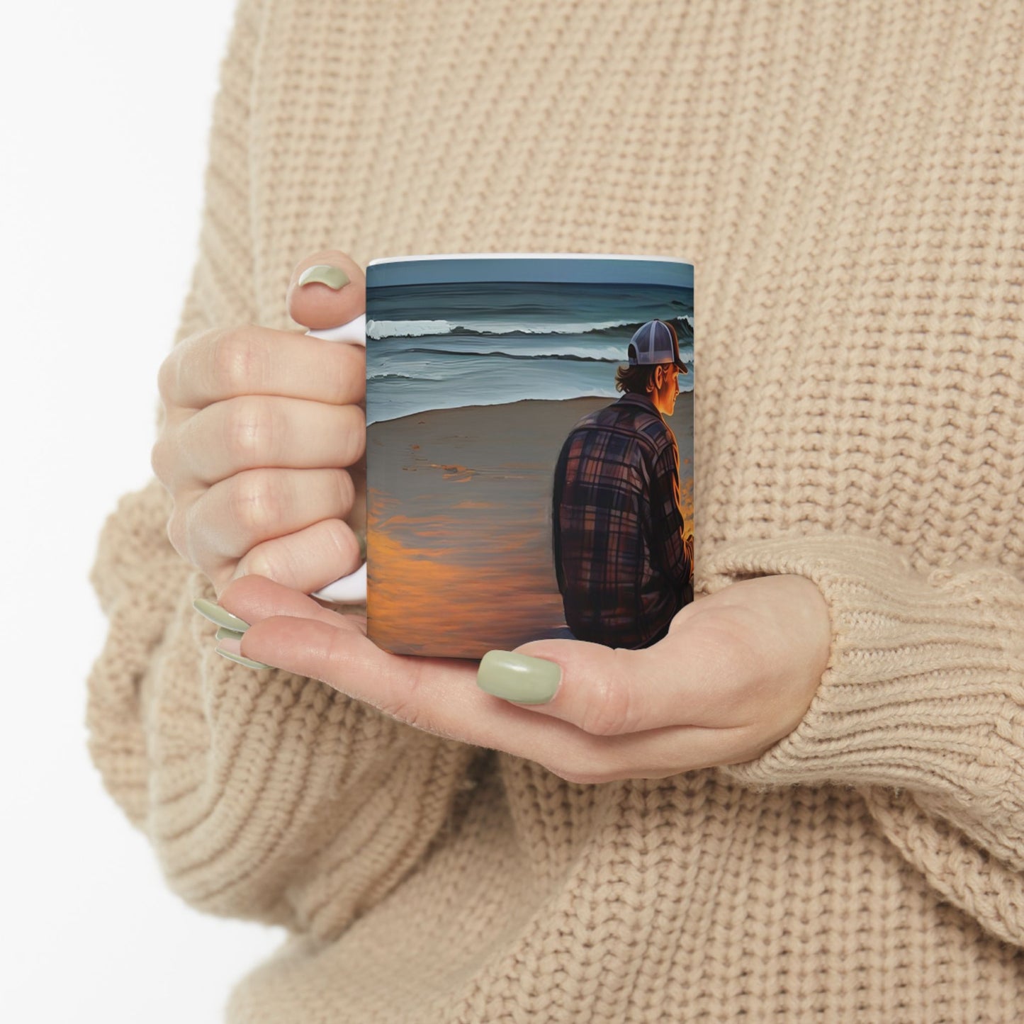 Beach Campfire Ceramic Mug - Cozy Vibes for Ocean Lovers