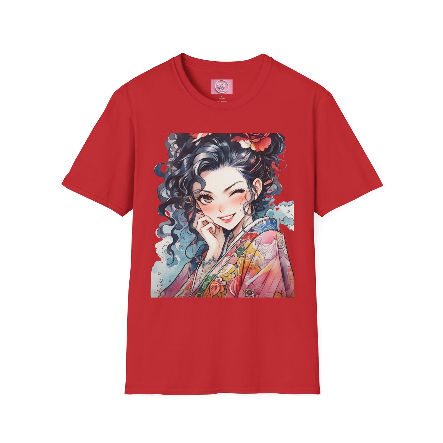 Stylish Unisex Softstyle T-Shirt - Charming Kimono Girl Design