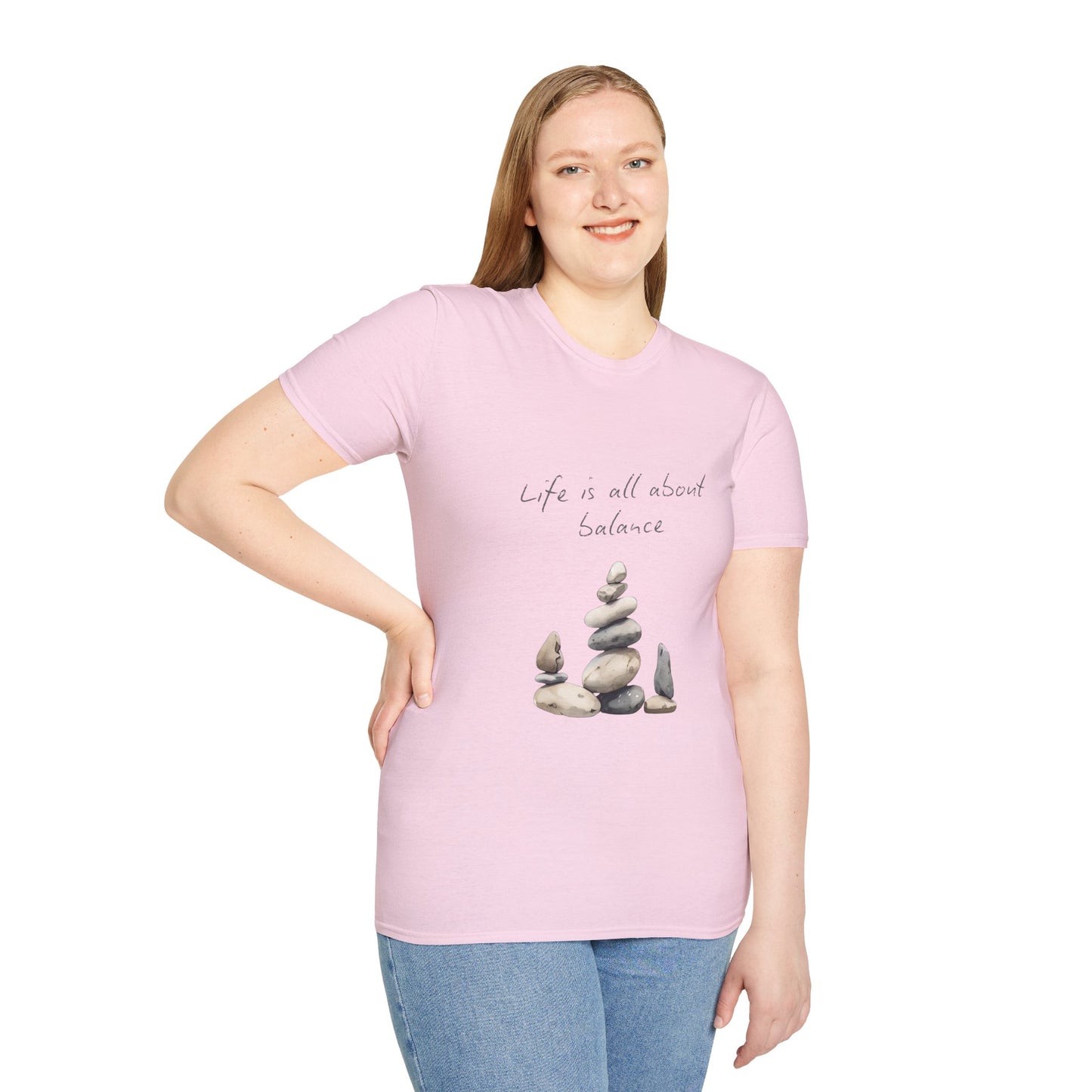 Unisex Softstyle T-Shirt - "Life is all about Balance" Design - Perfect for Mindfulness and Relaxation