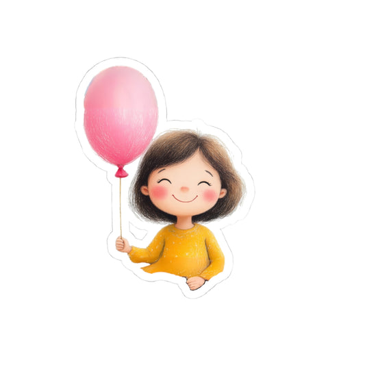 Whimsical Kid with Balloon Kiss-Cut Stickers - Cute & Cheerful Decor for Laptops and Journals