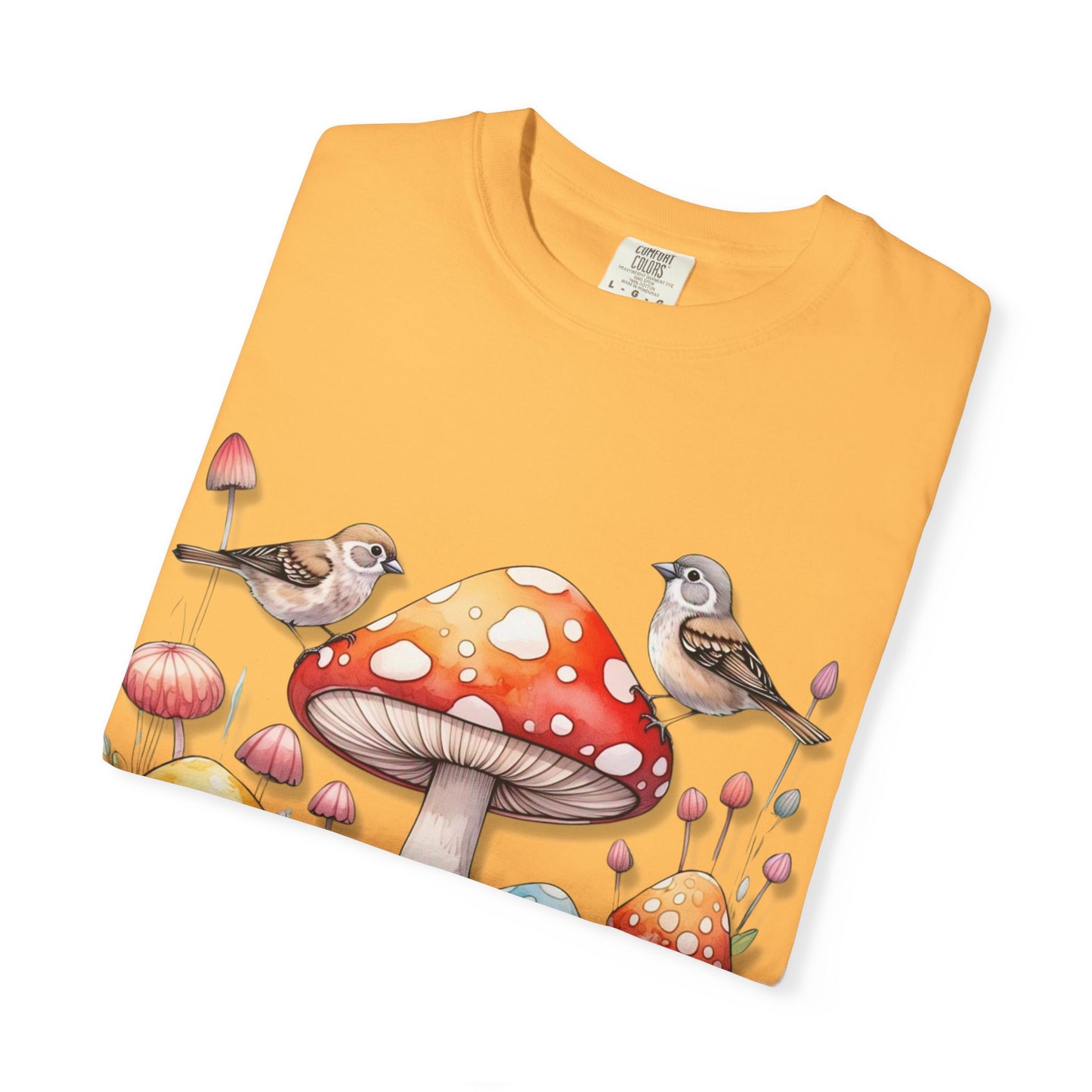Whimsical Mushroom & Bird Unisex T-Shirt - Nature Lover's Tee