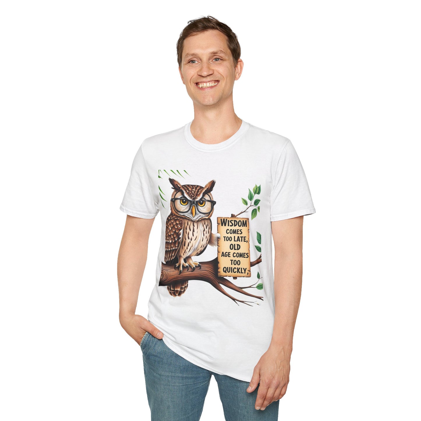 Wisdom Owl Unisex Softstyle T-Shirt - Inspirational Nature Tee