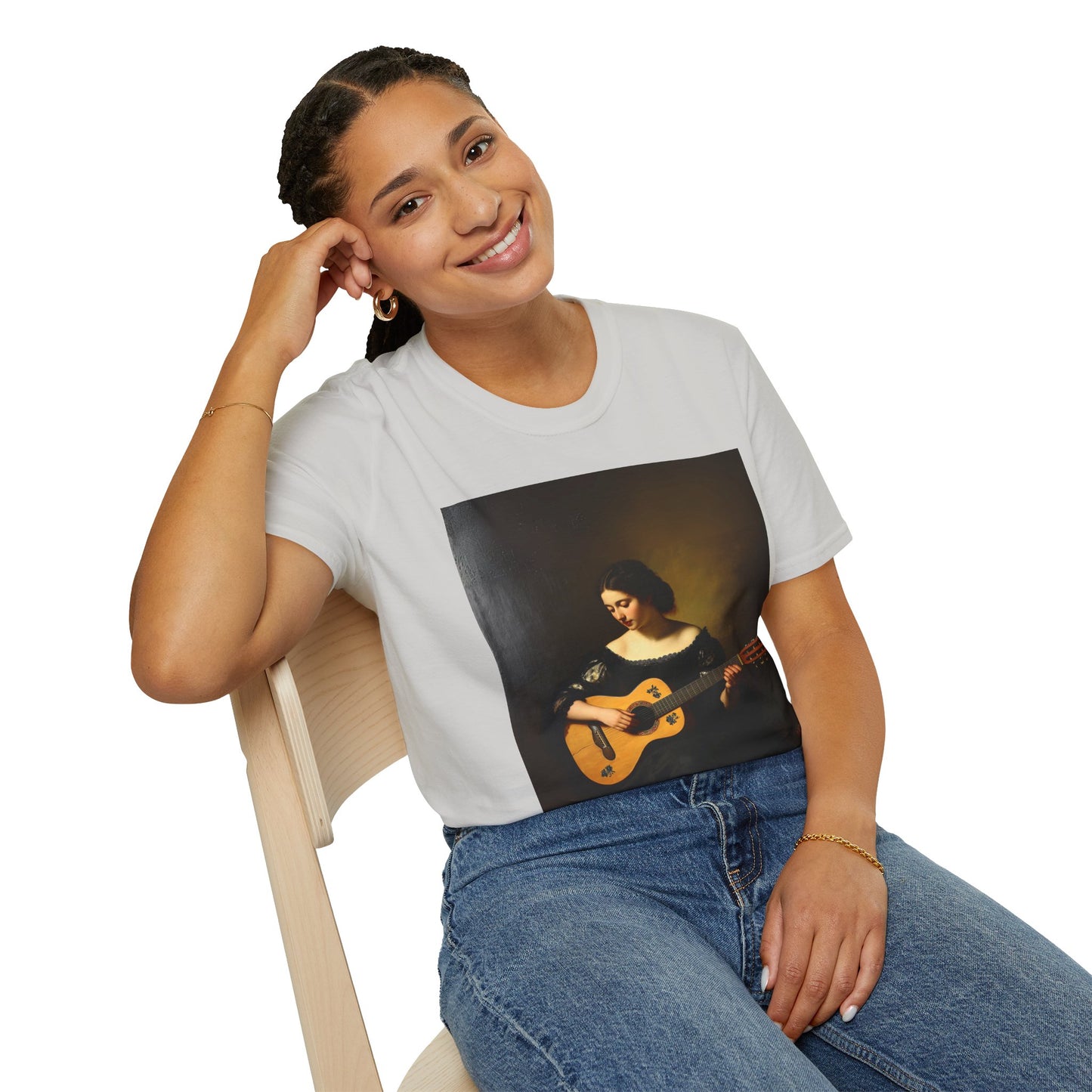 Artistic Guitarist Softstyle T-Shirt - Elegant Vintage Design