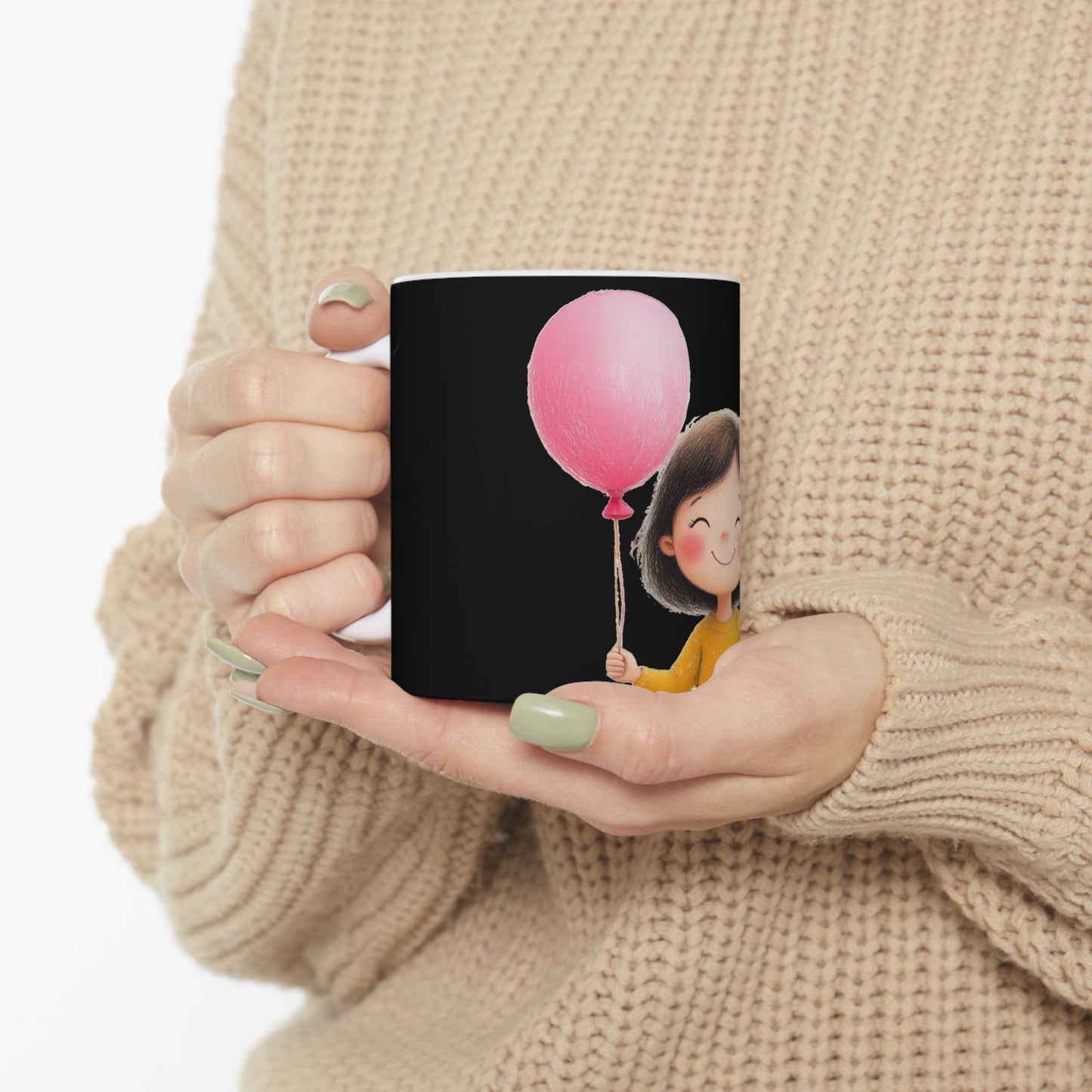Cute Kid Holding Balloon Ceramic Mug - Perfect Gift for Kids & Birthdays