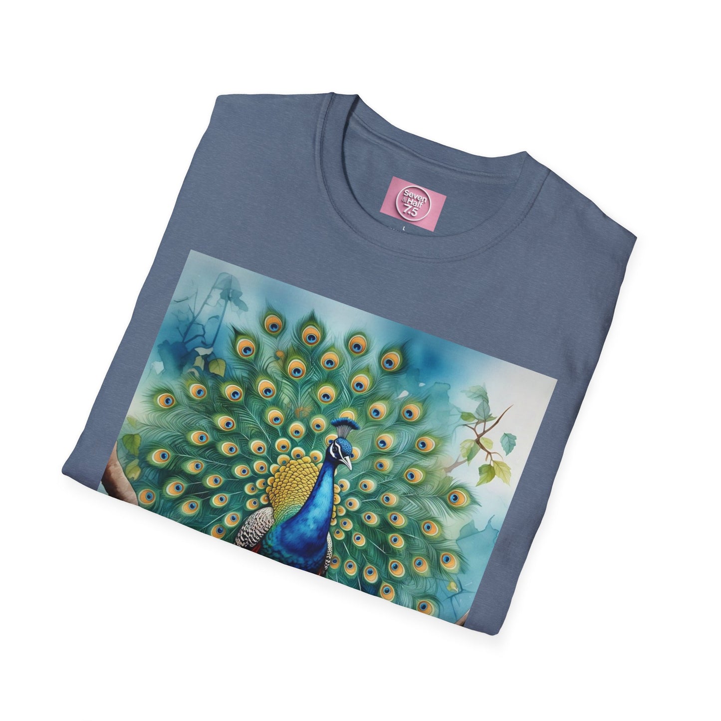 Colorful Peacock Unisex Softstyle T-Shirt - Vibrant Nature Art Tee