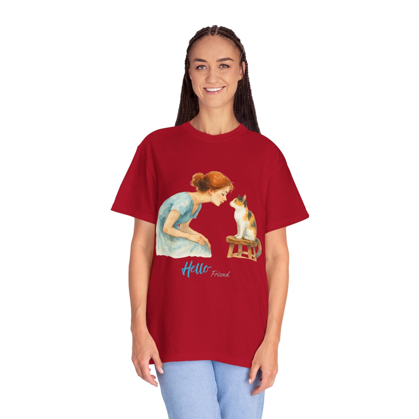 Hello Friend Cat Lover T-Shirt - Unisex Garment-Dyed Tee