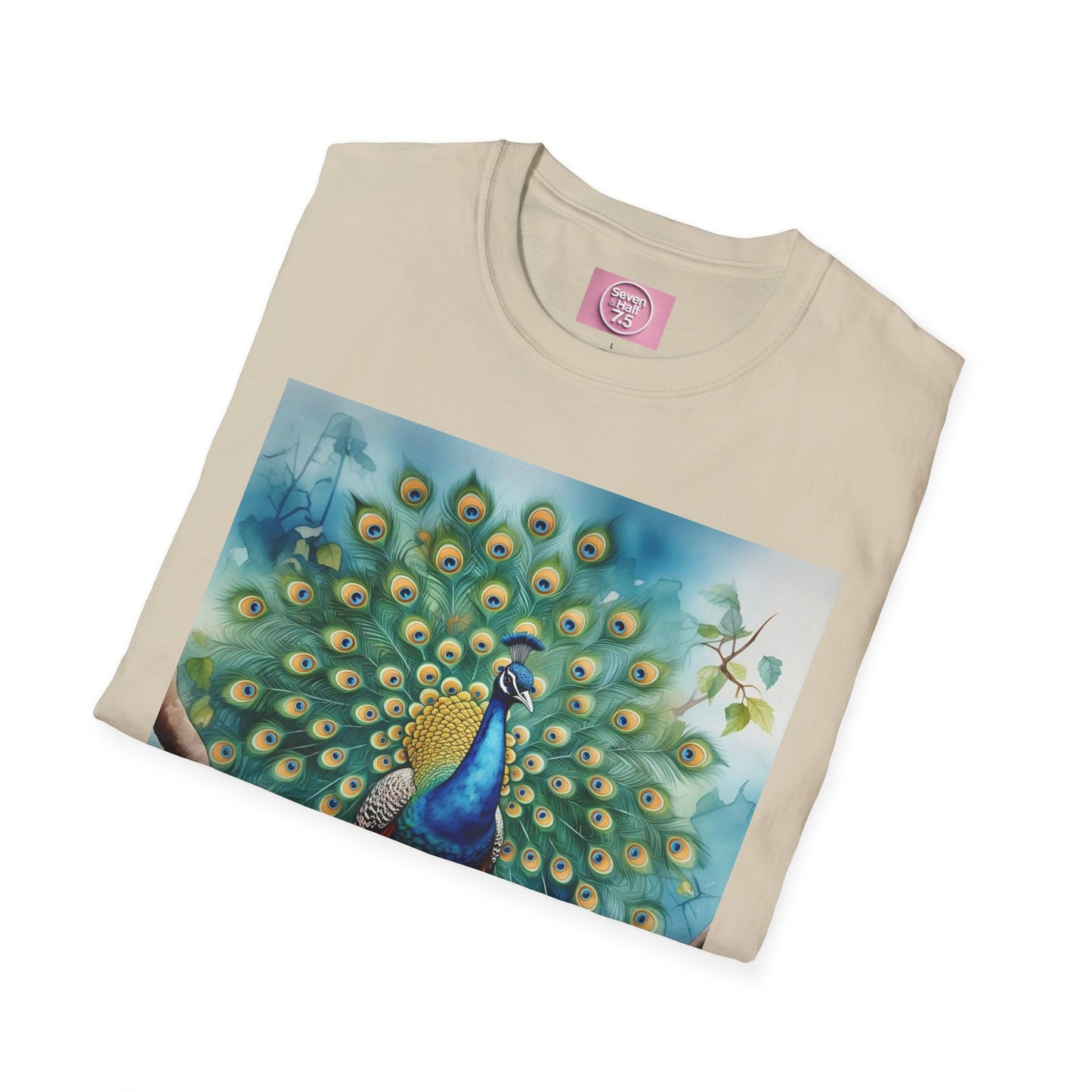 Colorful Peacock Unisex Softstyle T-Shirt - Vibrant Nature Art Tee