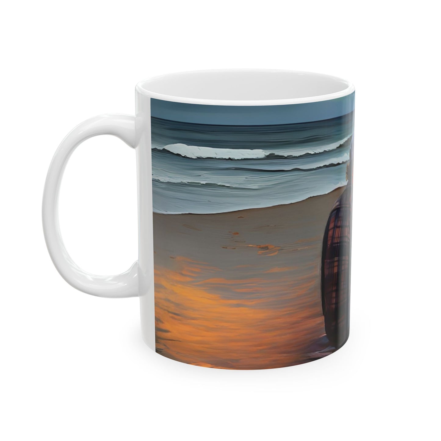 Beach Campfire Ceramic Mug - Cozy Vibes for Ocean Lovers
