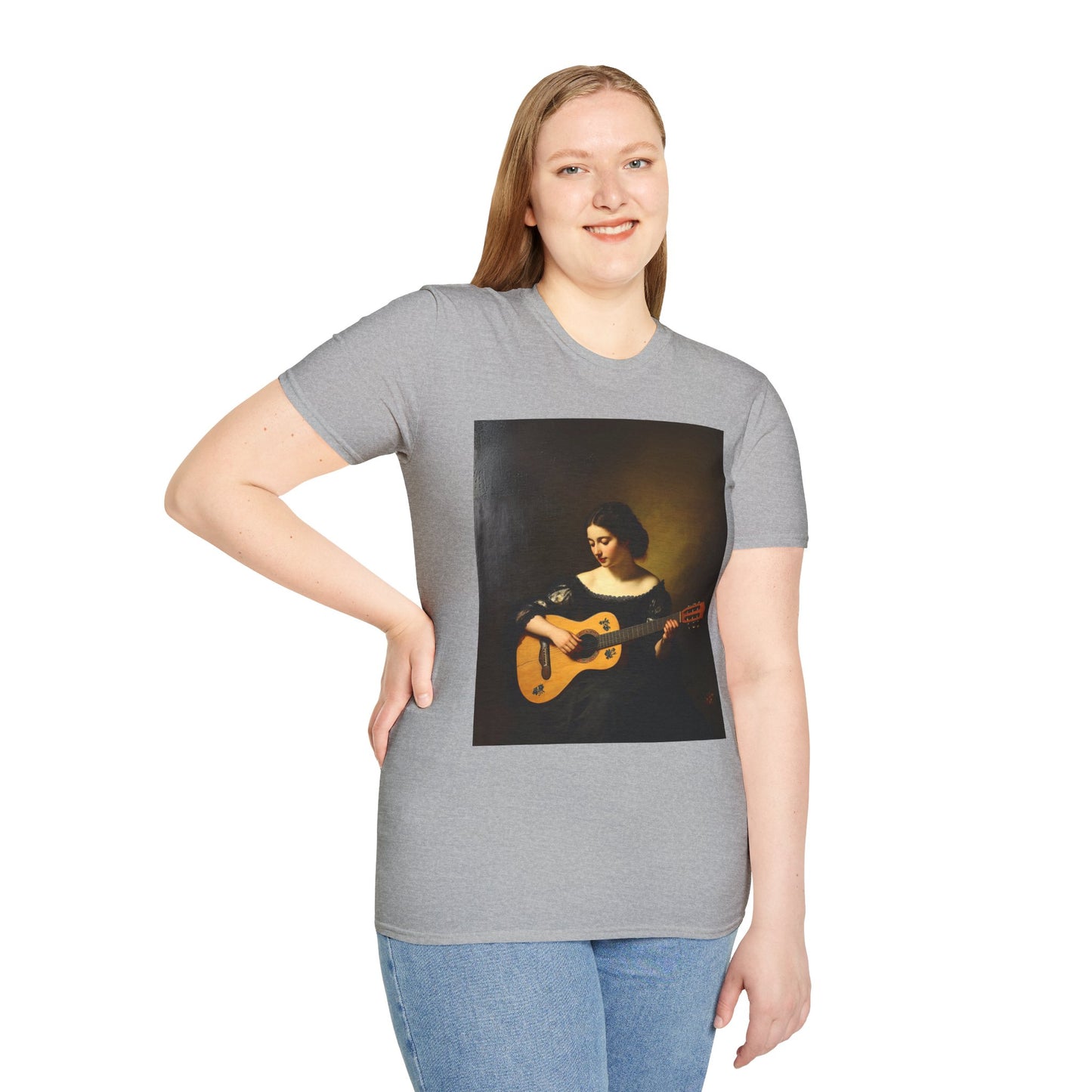 Artistic Guitarist Softstyle T-Shirt - Elegant Vintage Design