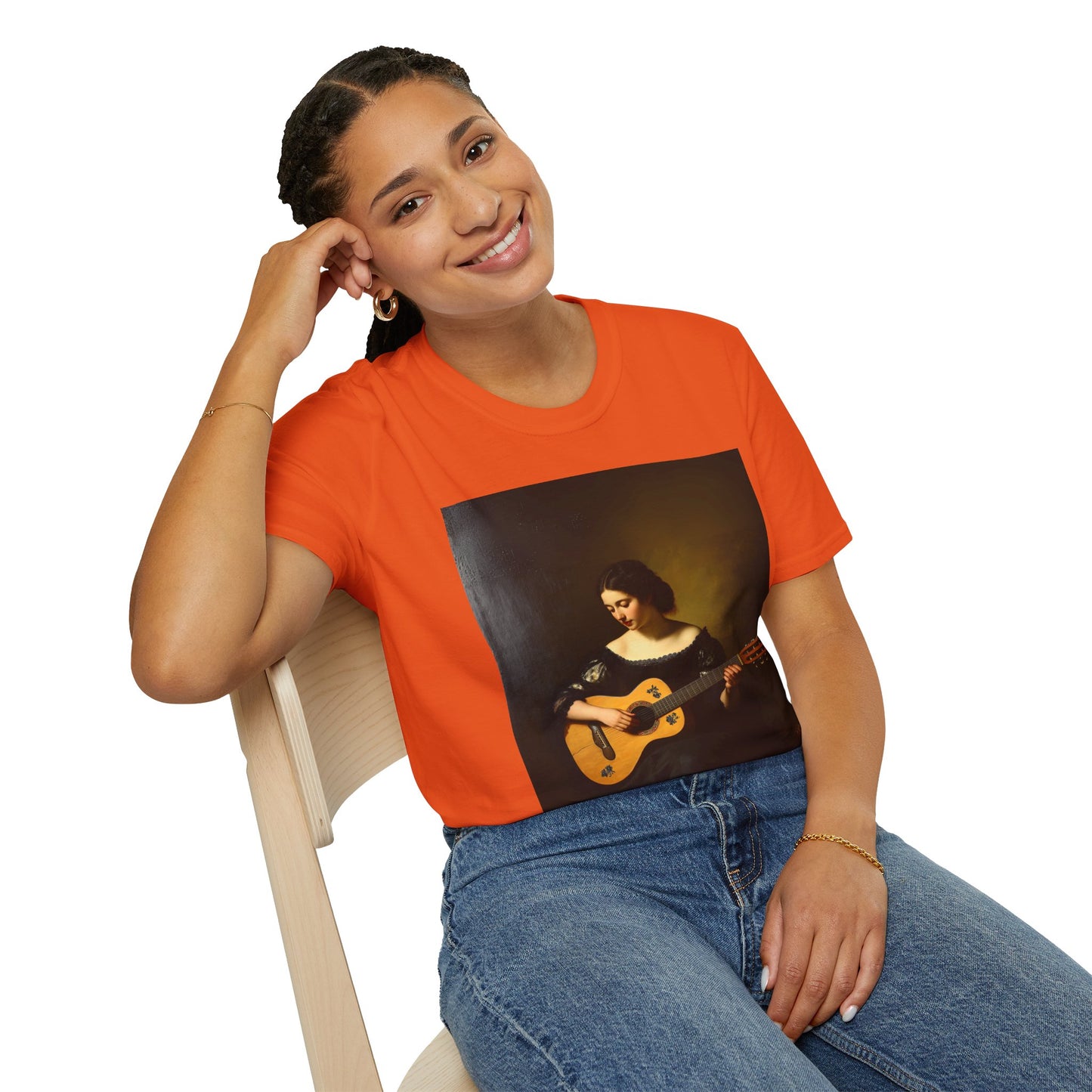 Artistic Guitarist Softstyle T-Shirt - Elegant Vintage Design
