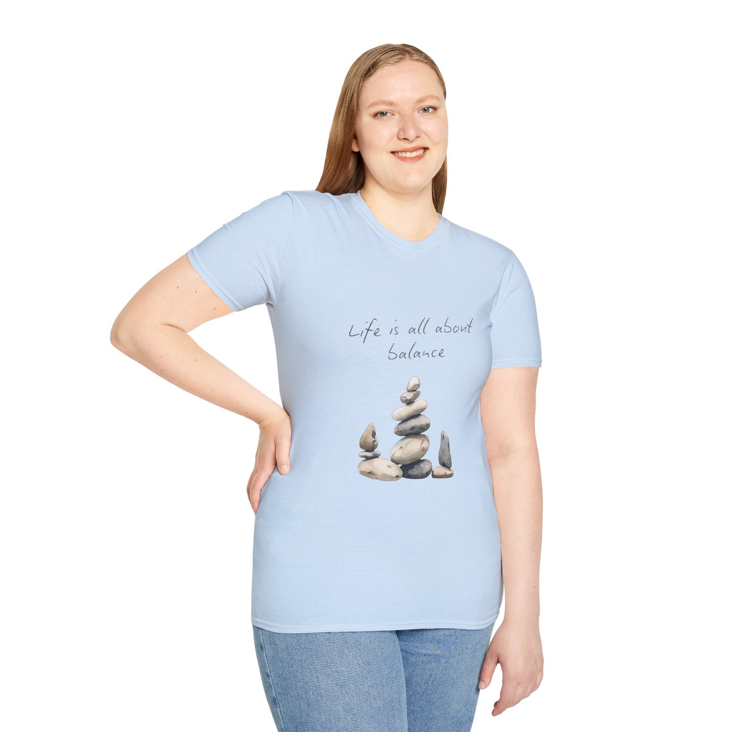 Unisex Softstyle T-Shirt - "Life is all about Balance" Design - Perfect for Mindfulness and Relaxation