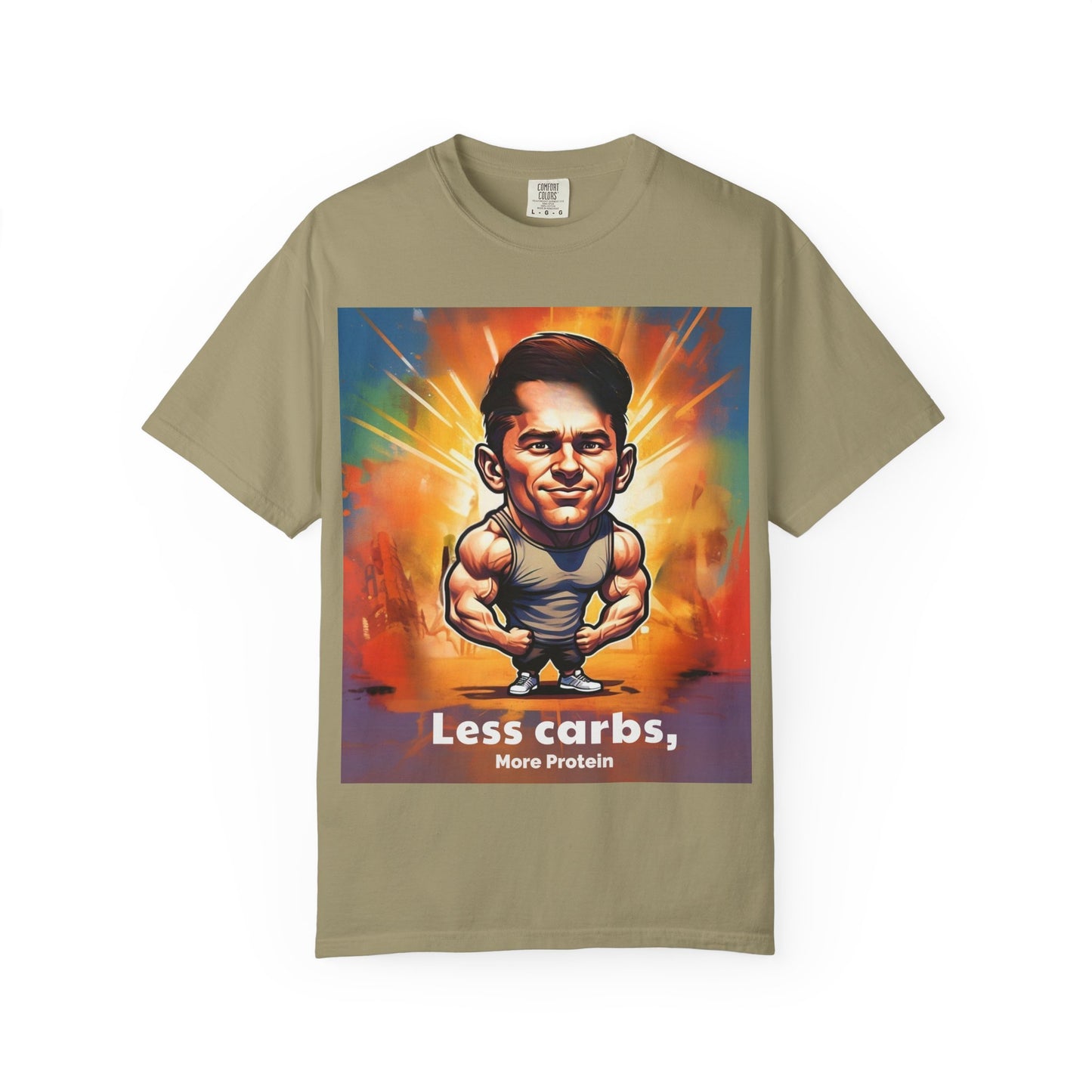 Garment-Dyed T-Shirt - 'Less Carbs, More Protein' Workout Tee