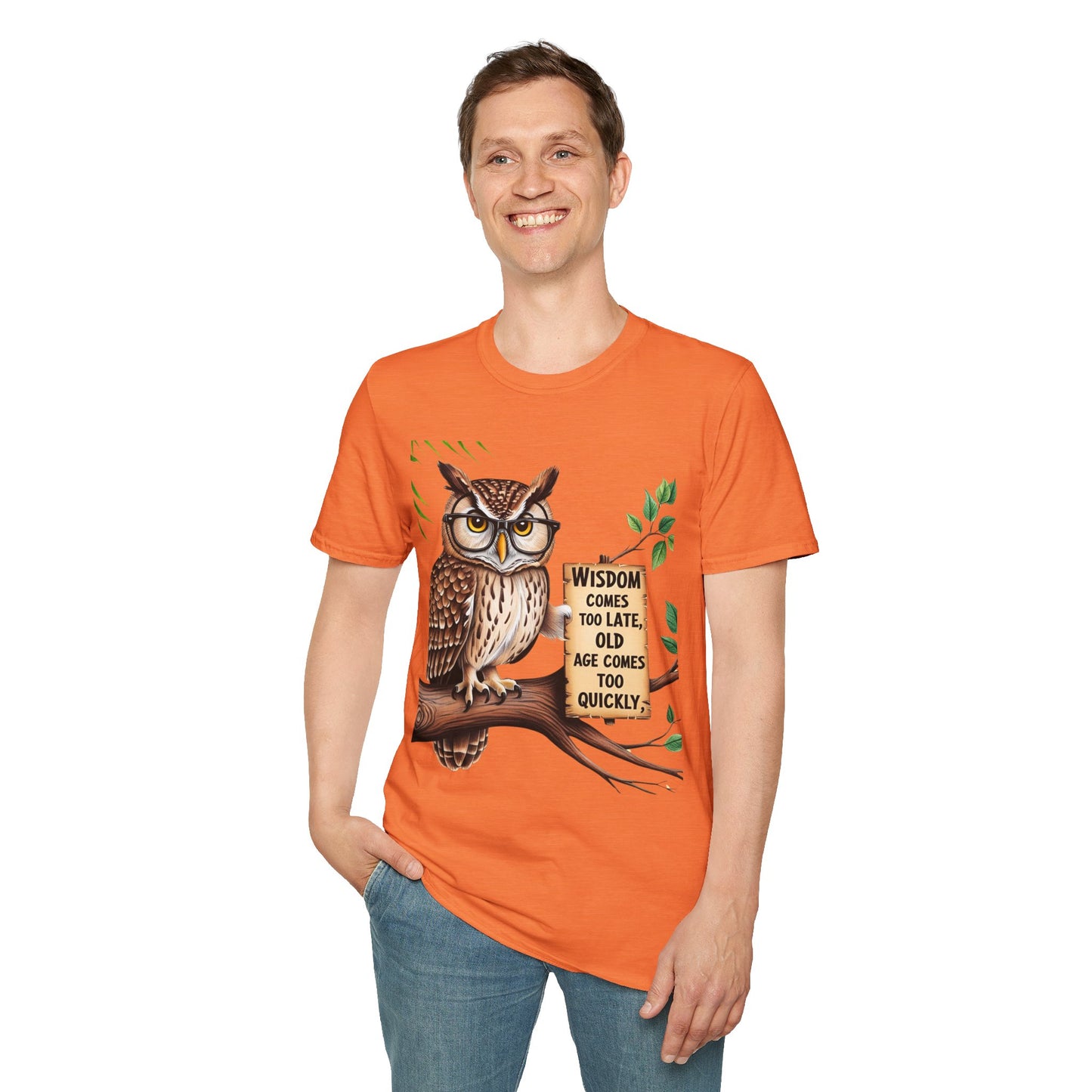 Wisdom Owl Unisex Softstyle T-Shirt - Inspirational Nature Tee