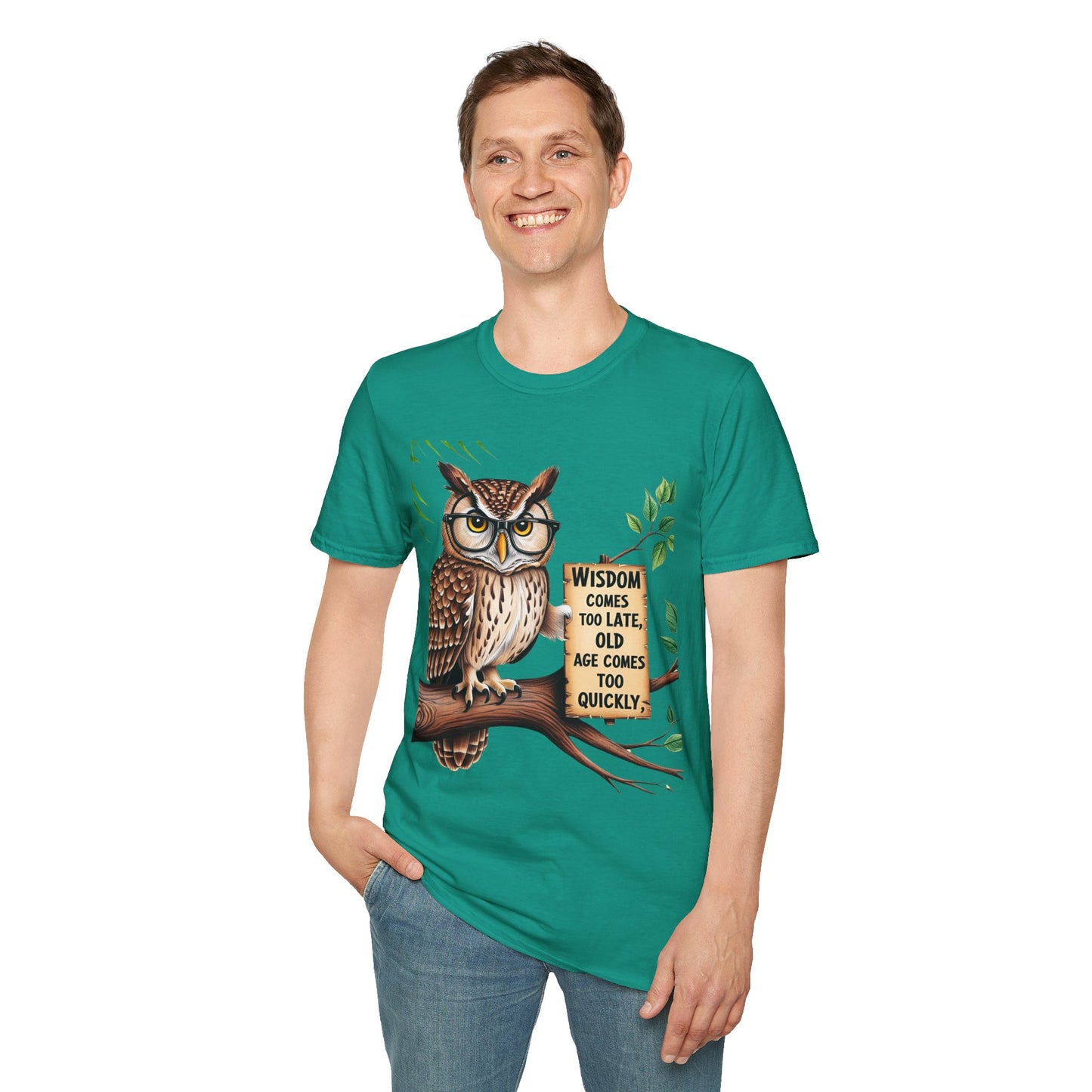 Wisdom Owl Unisex Softstyle T-Shirt - Inspirational Nature Tee