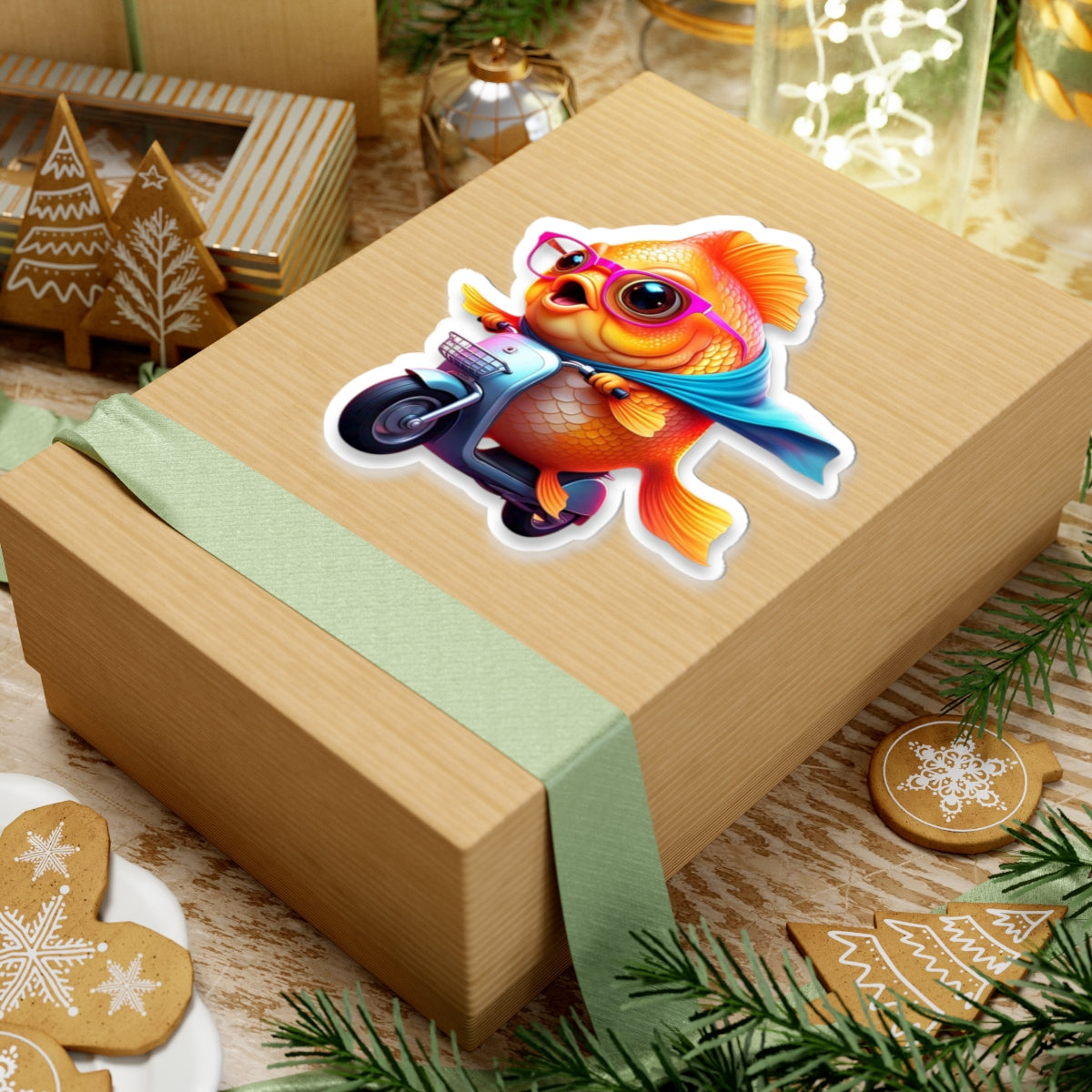 Whimsical Goldfish Scooter Stickers | Fun Vinyl Decals for Laptops & Water Bottles