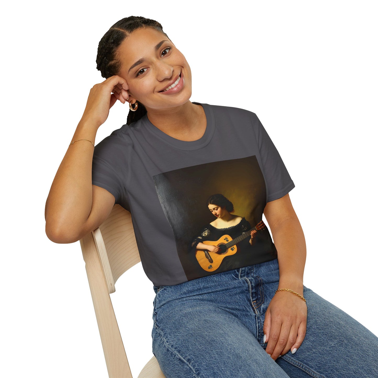 Artistic Guitarist Softstyle T-Shirt - Elegant Vintage Design