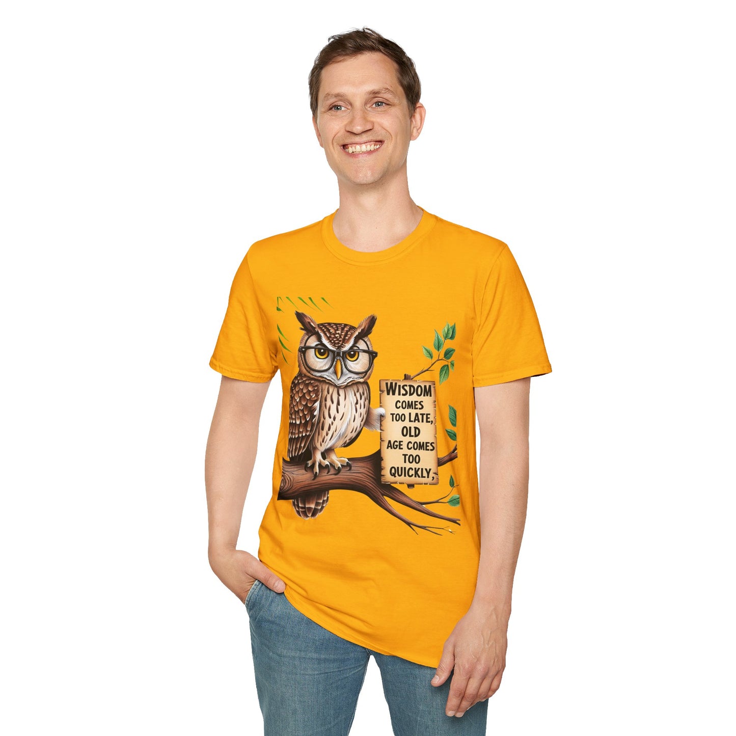 Wisdom Owl Unisex Softstyle T-Shirt - Inspirational Nature Tee