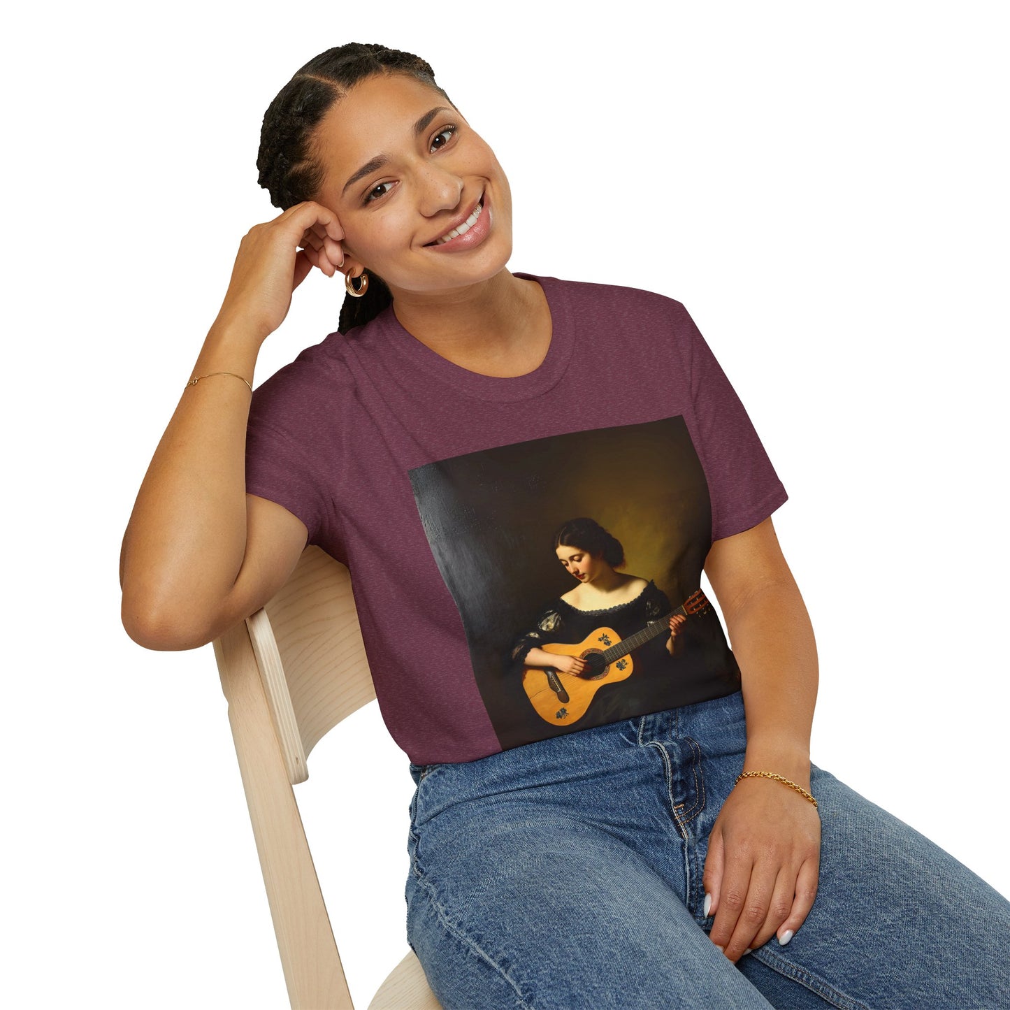 Artistic Guitarist Softstyle T-Shirt - Elegant Vintage Design
