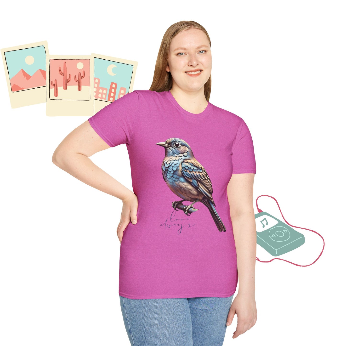 Nature-Inspired Bird Graphic T-Shirt for Soft Comfort