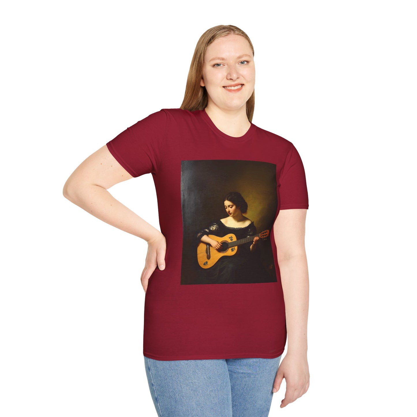 Artistic Guitarist Softstyle T-Shirt - Elegant Vintage Design