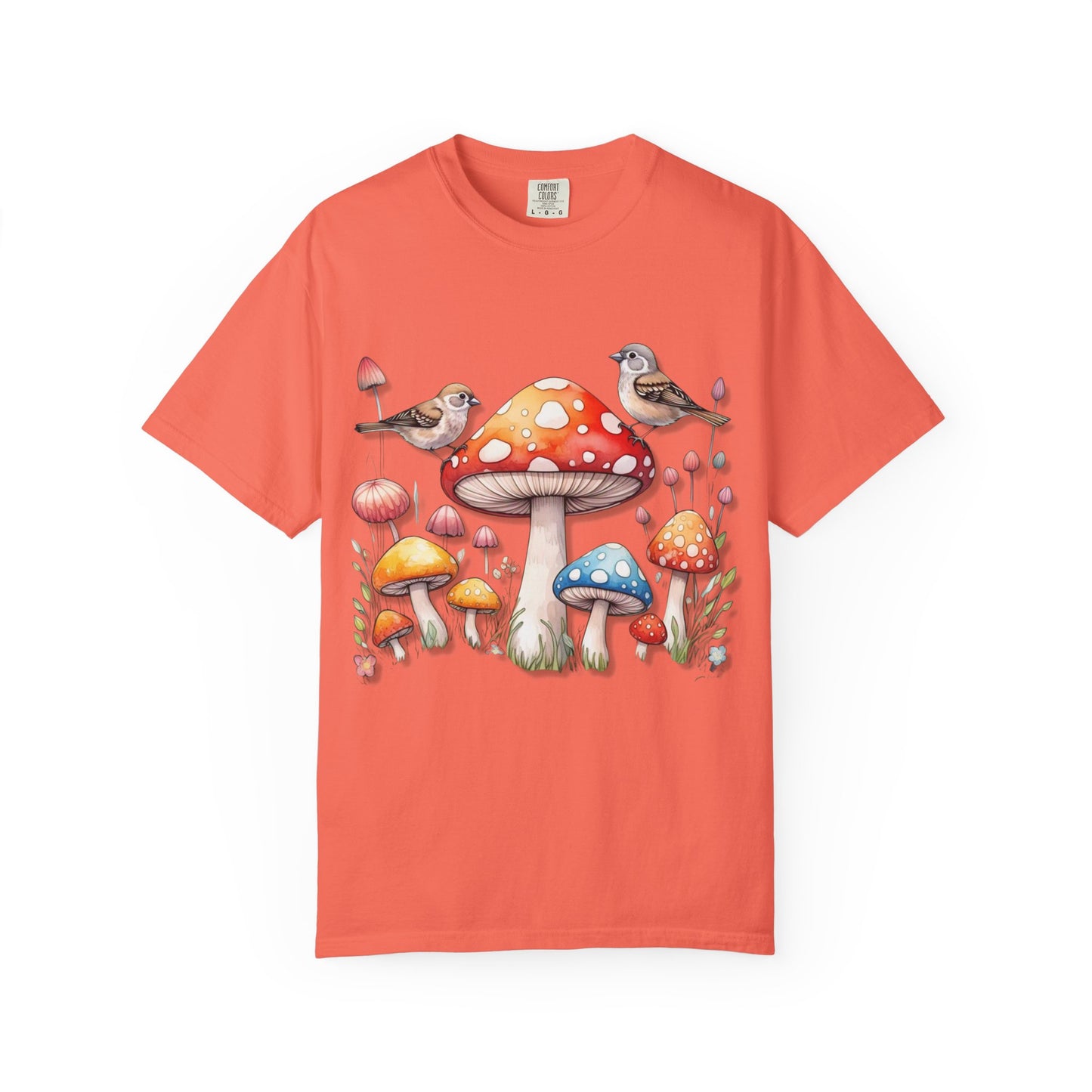 Whimsical Mushroom & Bird Unisex T-Shirt - Nature Lover's Tee