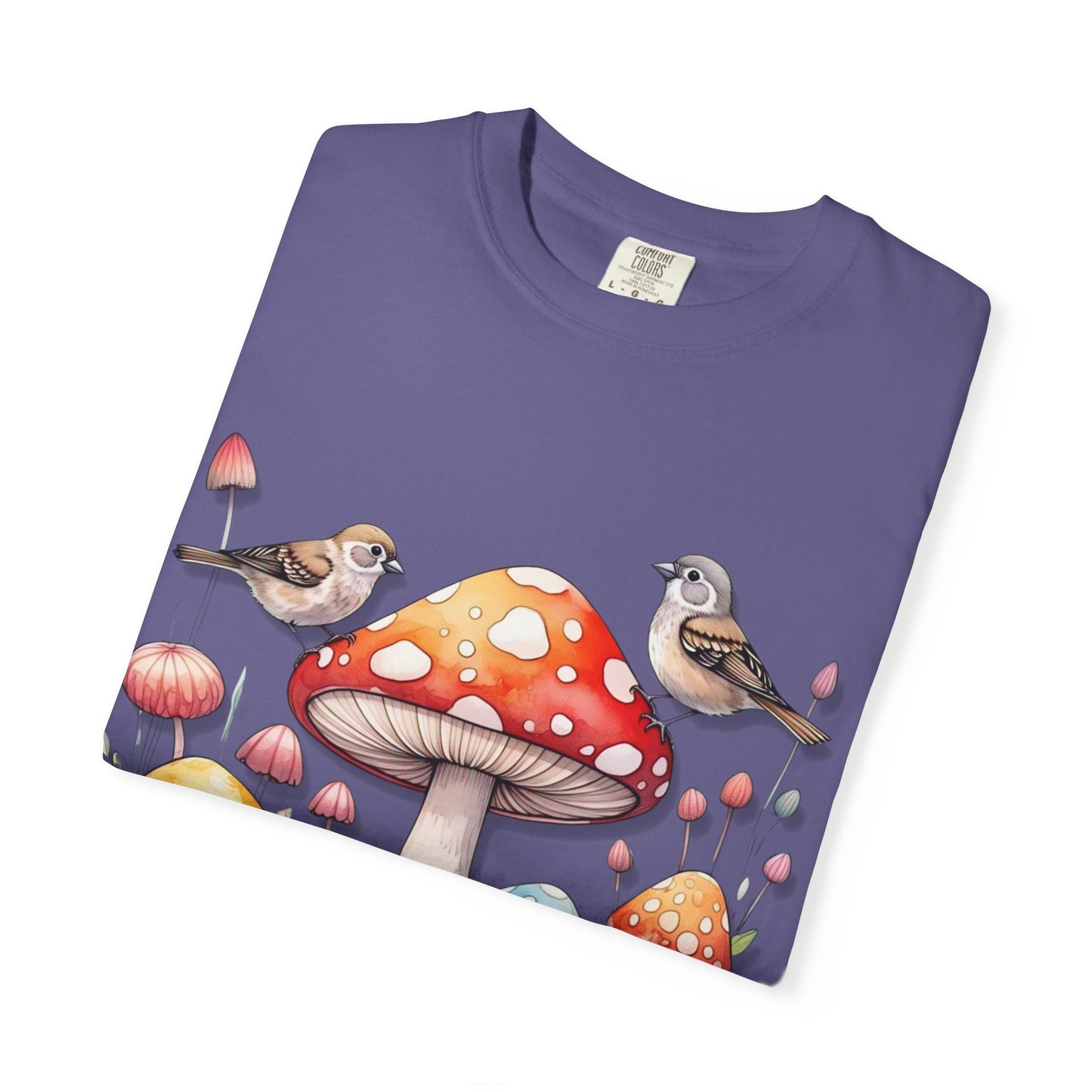 Whimsical Mushroom & Bird Unisex T-Shirt - Nature Lover's Tee