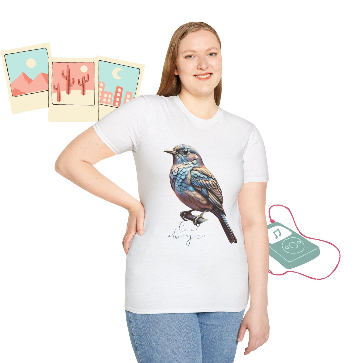Nature-Inspired Bird Graphic T-Shirt for Soft Comfort