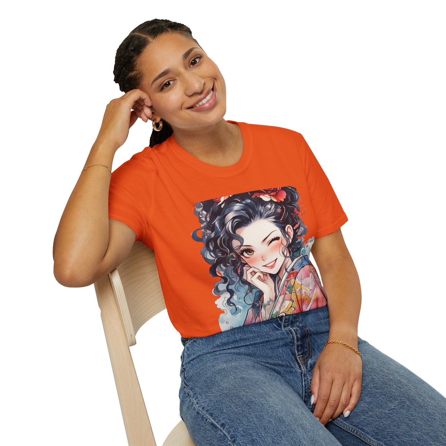 Stylish Unisex Softstyle T-Shirt - Charming Kimono Girl Design