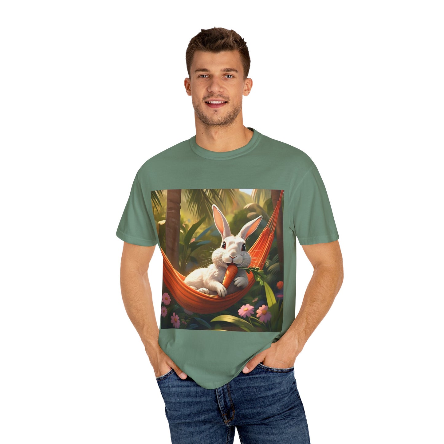 Relaxing Bunny T-Shirt - Unisex Garment-Dyed Tee for Nature Lovers