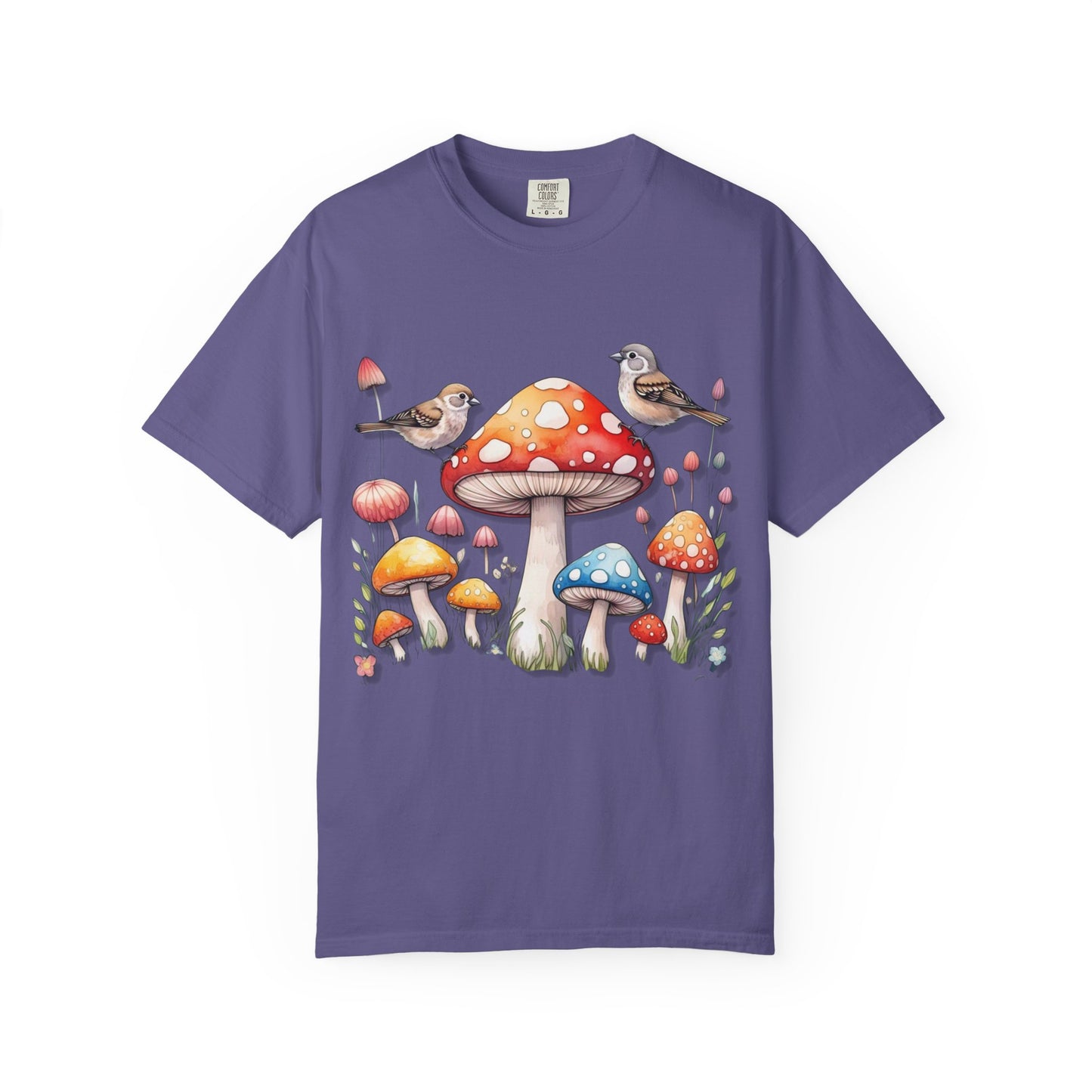 Whimsical Mushroom & Bird Unisex T-Shirt - Nature Lover's Tee
