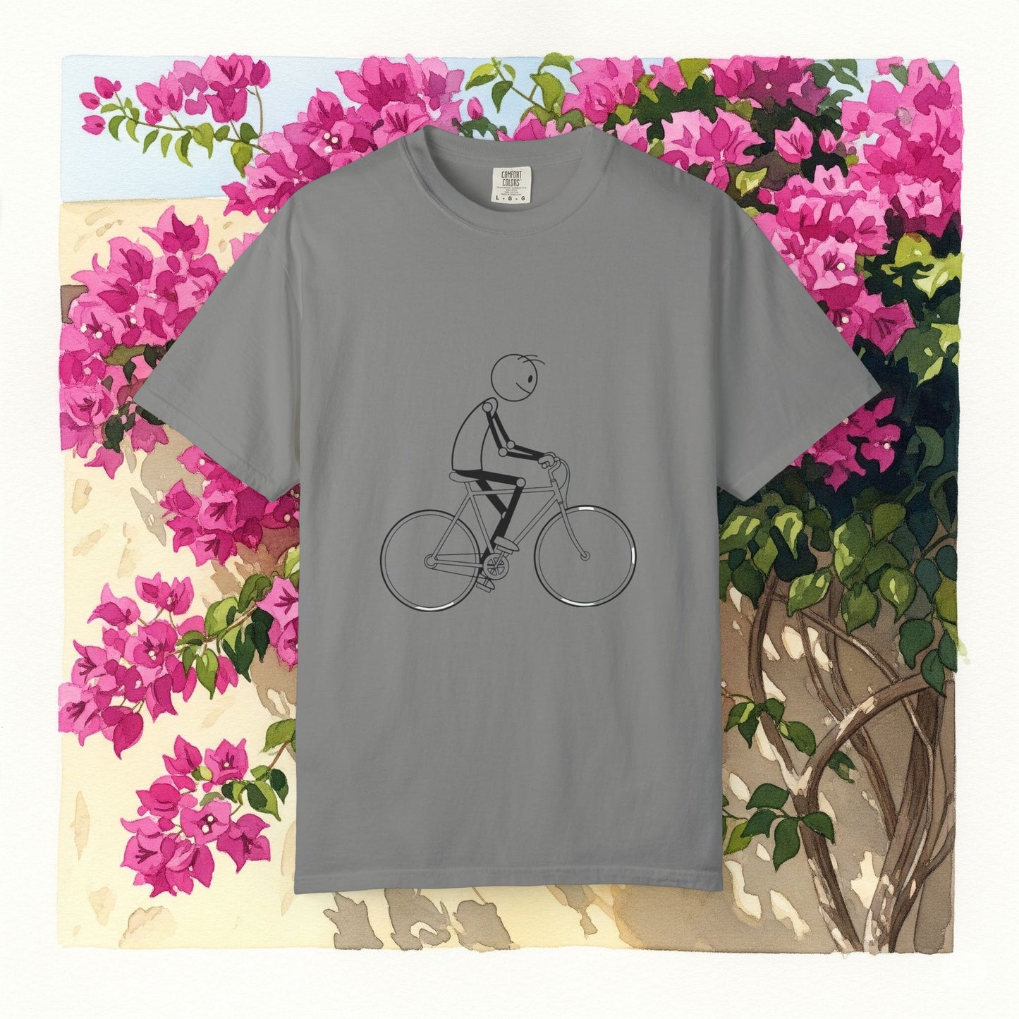 Unisex Bicycle Art Tee, Garment-Dyed T-Shirt for Cyclists, Casual Summer Wear, Gift for Bike Lovers, Eco-Friendly Fashion