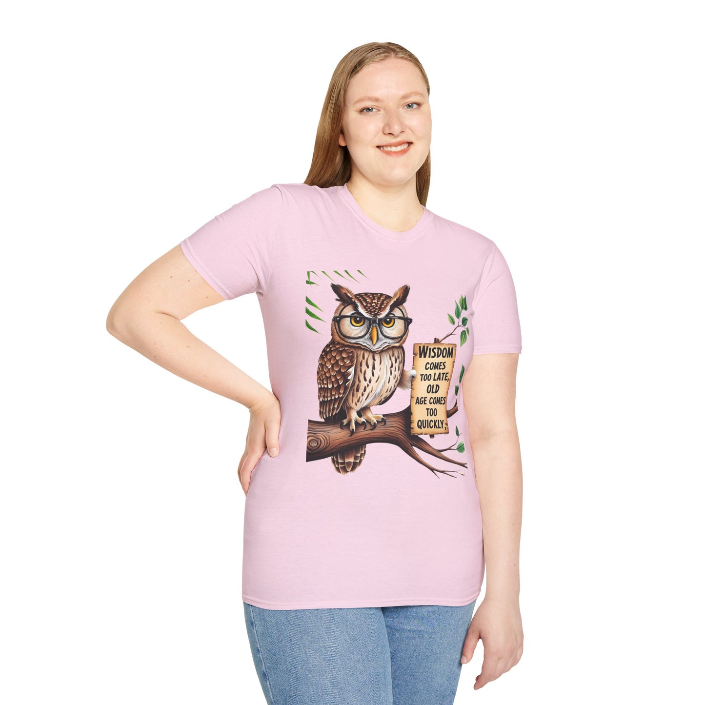 Wisdom Owl Unisex Softstyle T-Shirt - Inspirational Nature Tee