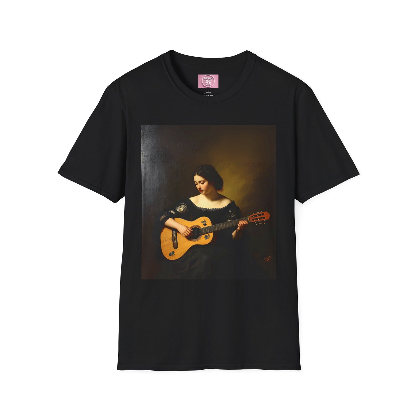 Artistic Guitarist Softstyle T-Shirt - Elegant Vintage Design