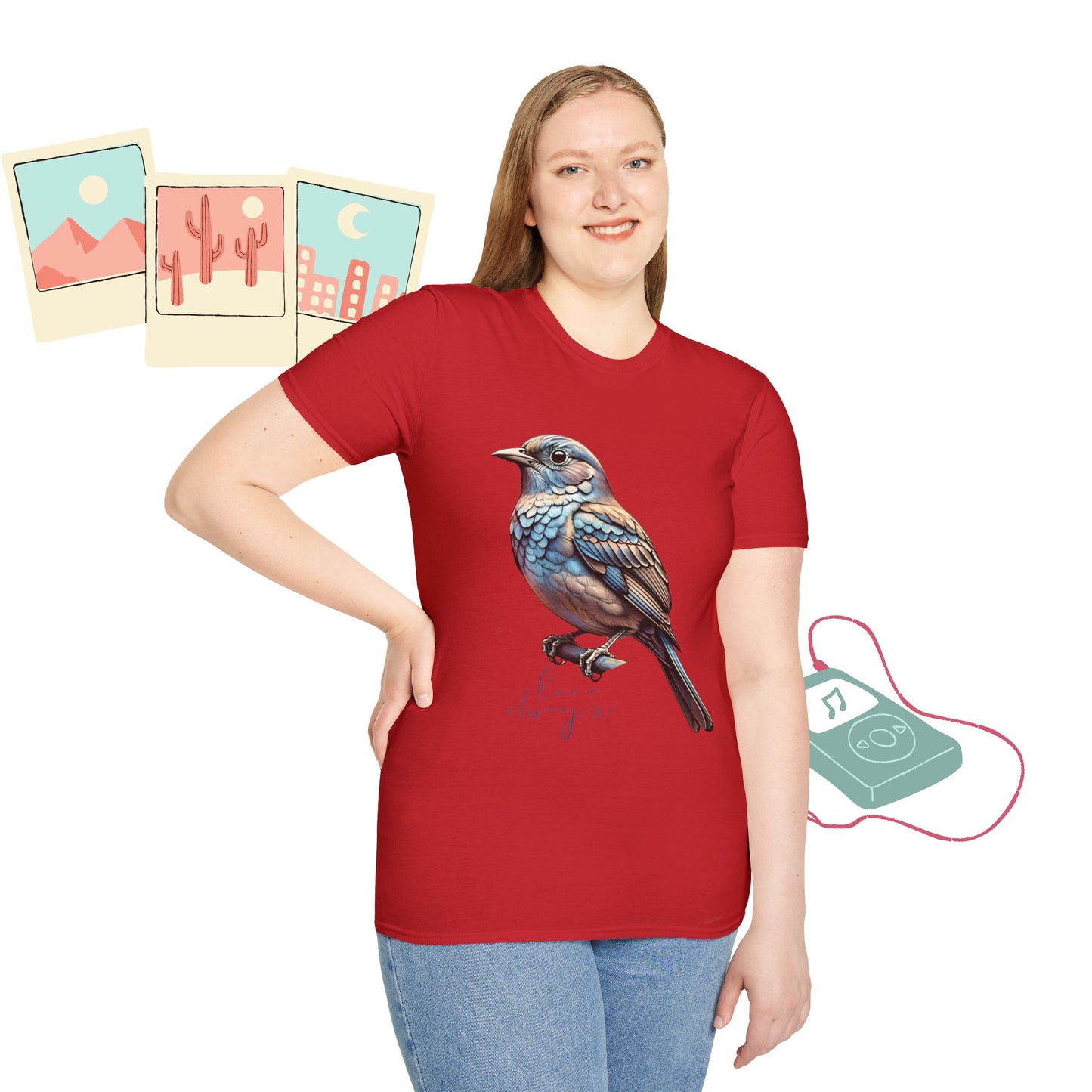Nature-Inspired Bird Graphic T-Shirt for Soft Comfort