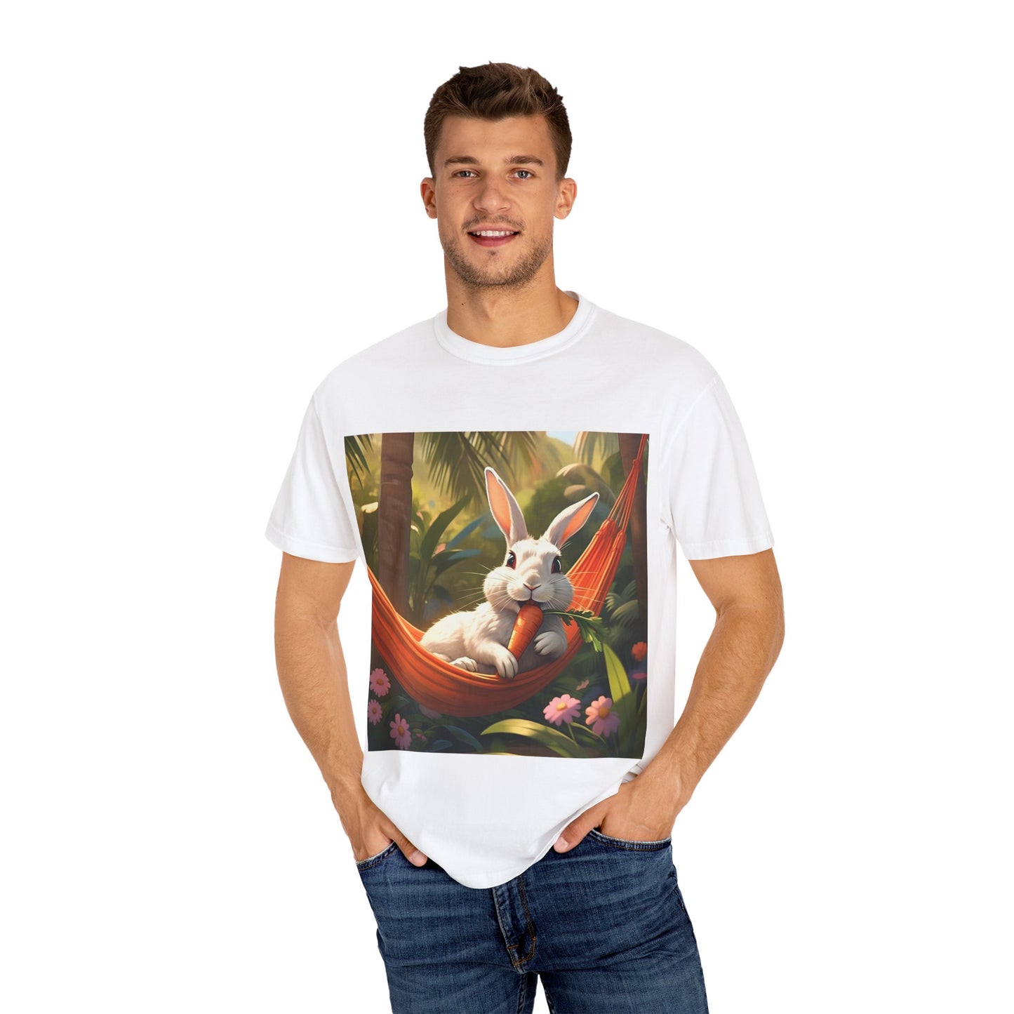Relaxing Bunny T-Shirt - Unisex Garment-Dyed Tee for Nature Lovers
