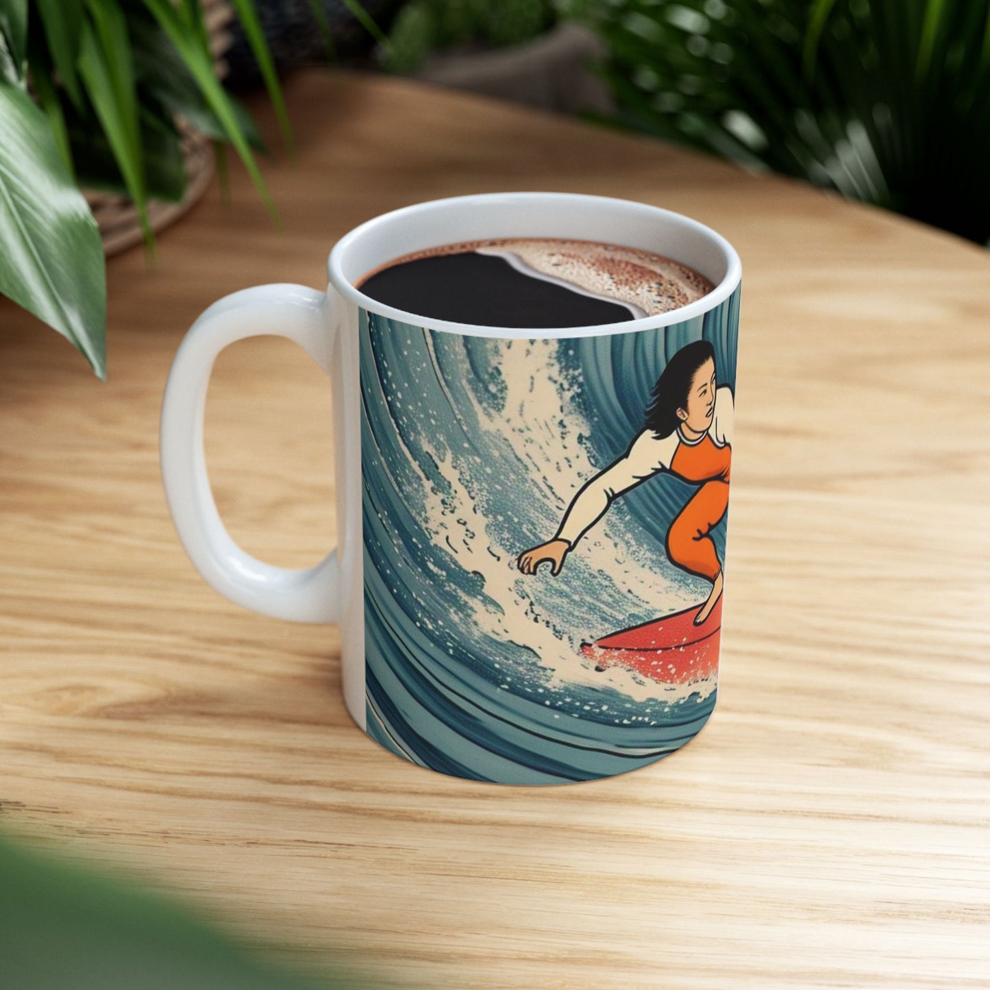 Surfing Waves Ceramic Mug - Stylish 11oz & 15oz Coffee Cup for Beach Lovers